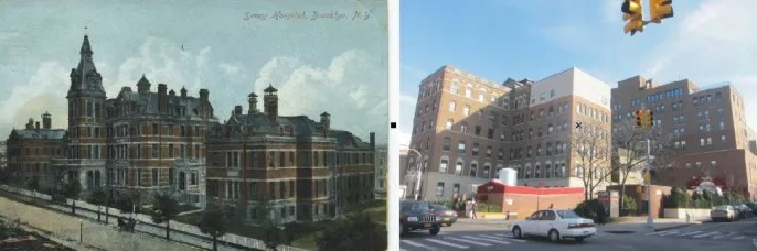 an old postcard and an image of the present hospital