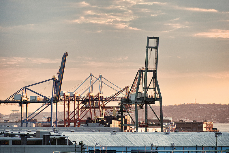 cranes on the waterfront