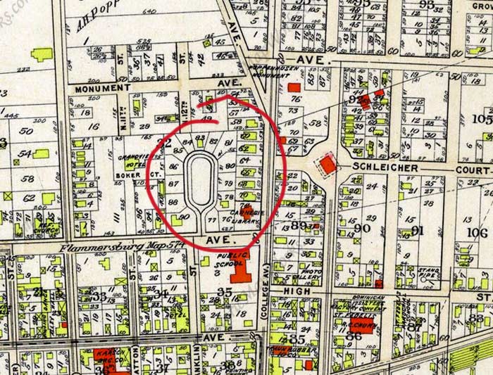 a map with beech court circled