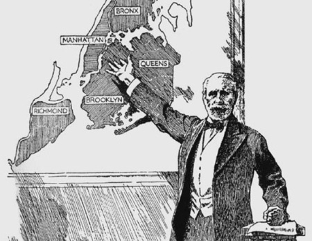 sketch of man pointing at city map