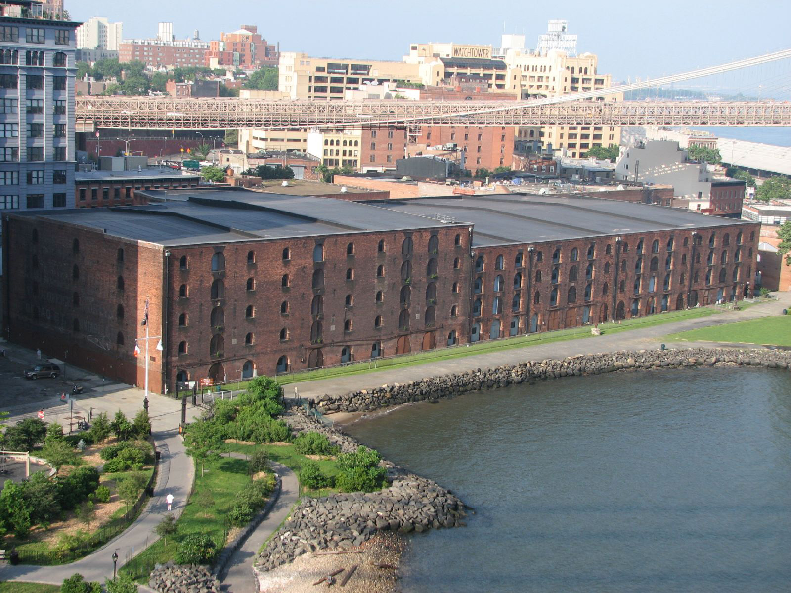 aerial view showing warehouse on the brooklyn waterfront