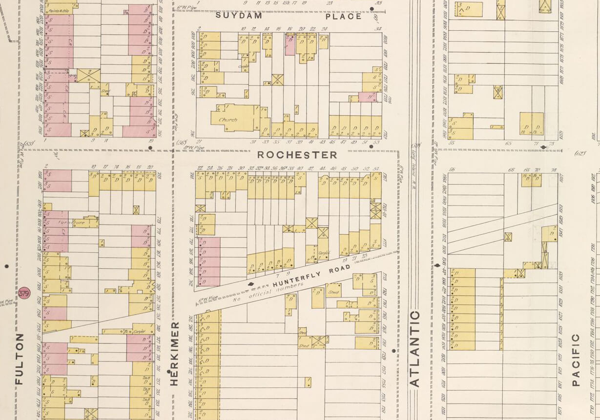 map showing wood frame houses on hunterfly road