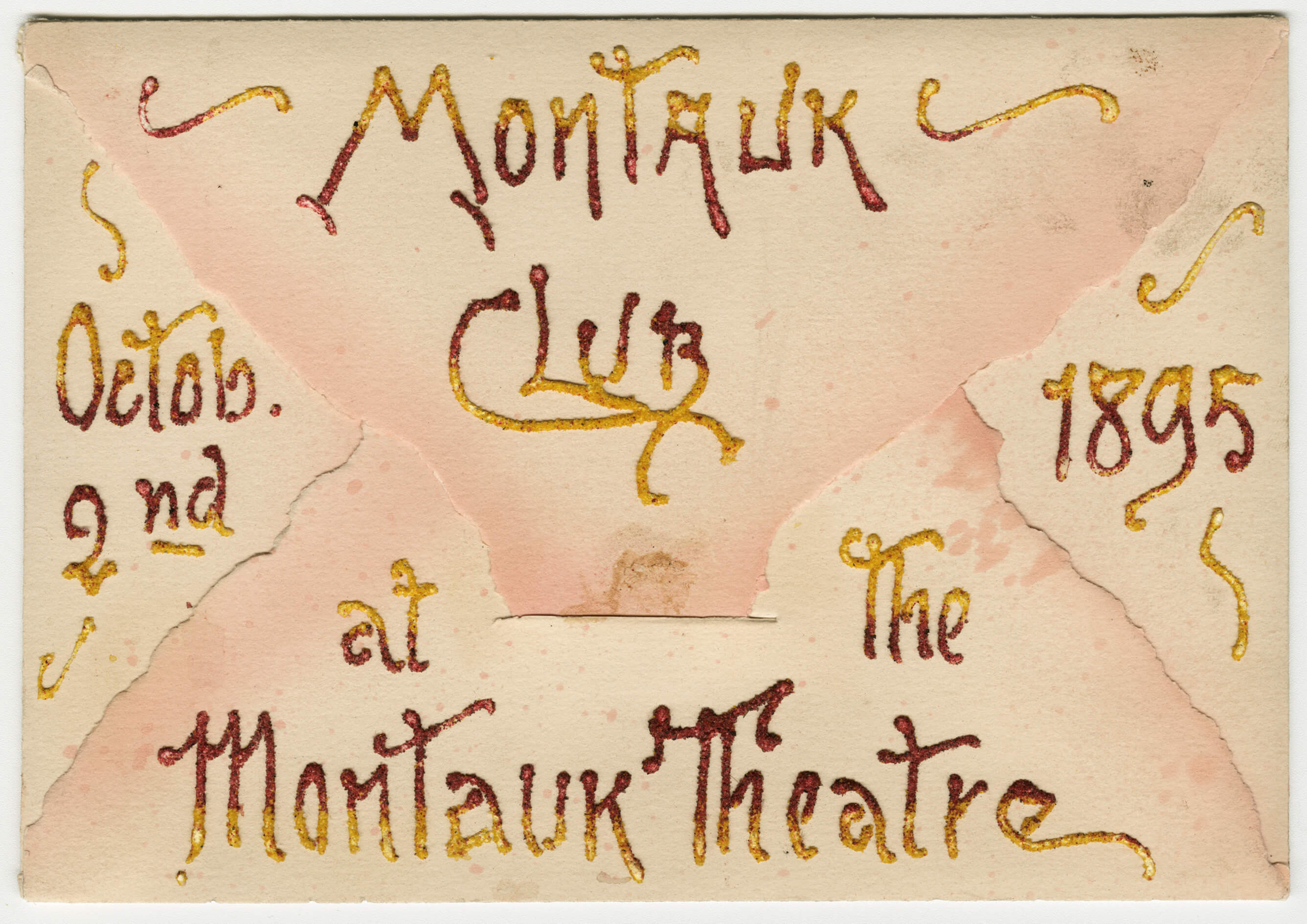 Envelope for invitation to event at the Montauk Theatre at the Montauk Club in 1895. Image via Montauk Club Collection, Brooklyn Public Library