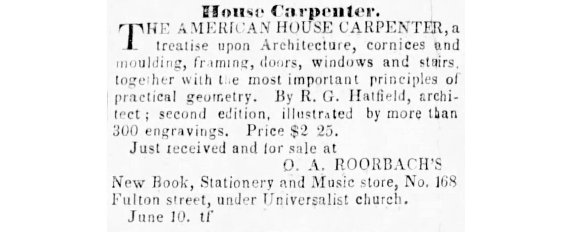 1846 ad for american house carpenter