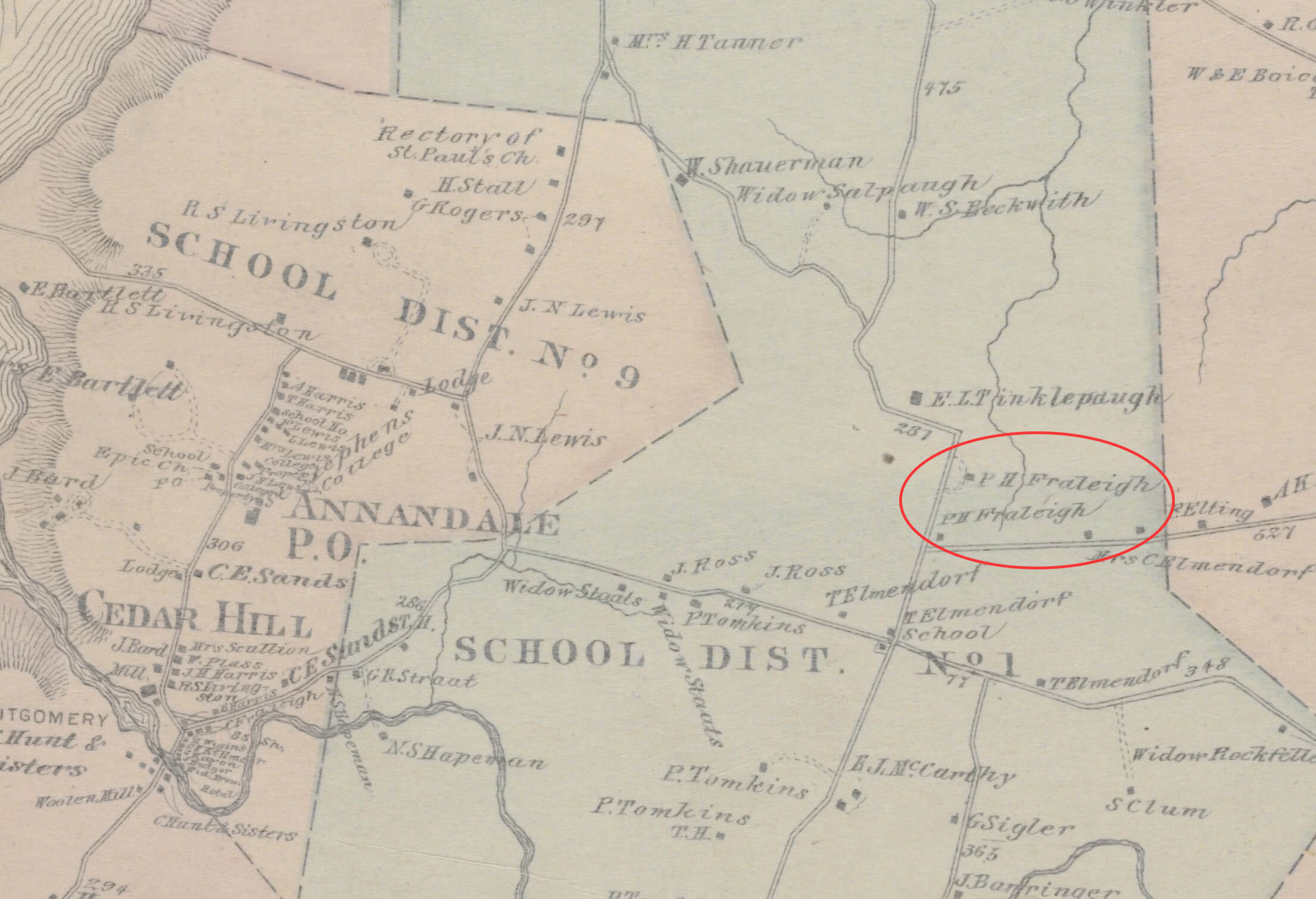 p h fraleigh house red hook ny 1876 map