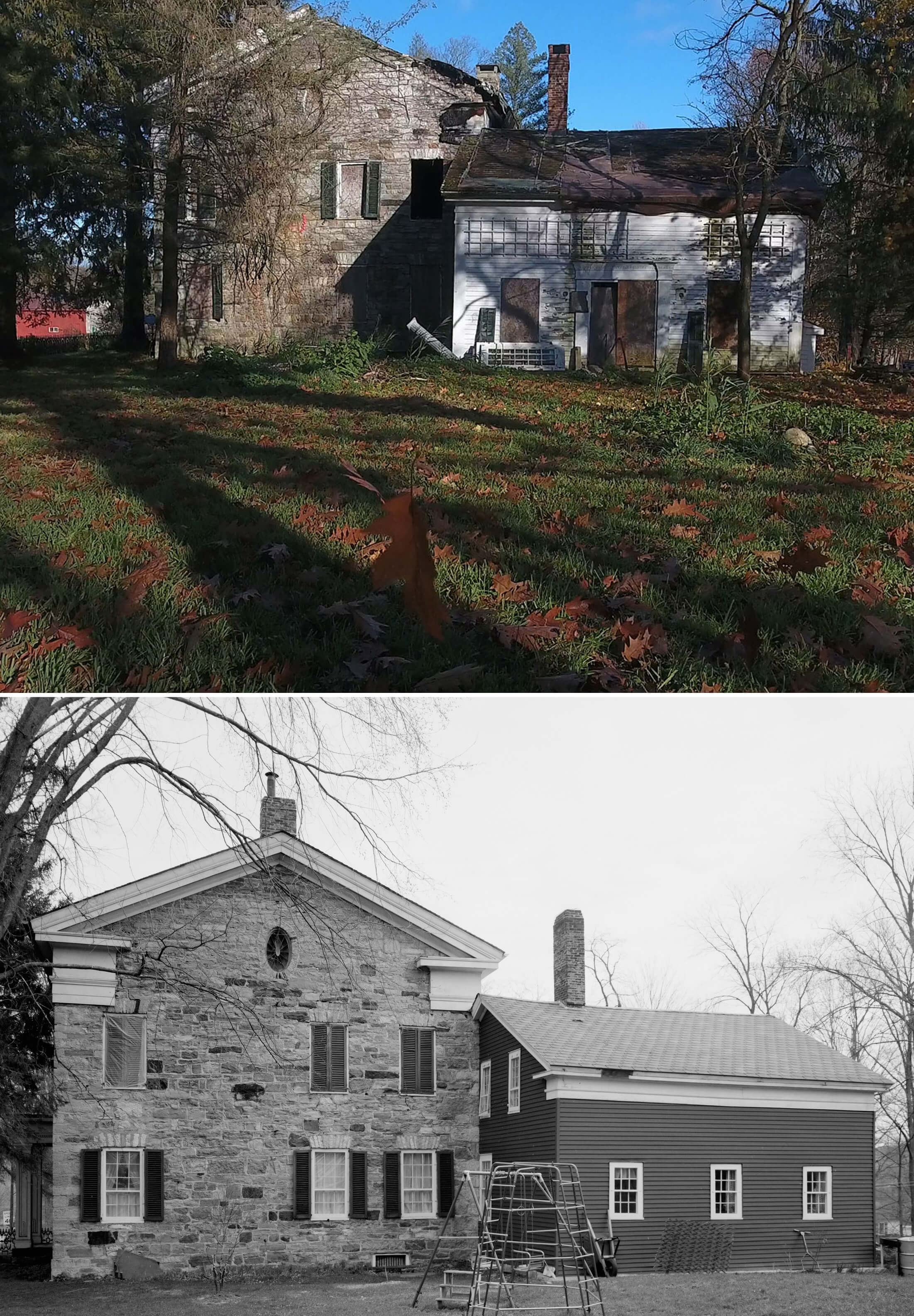 before and after views of the kitchen wing