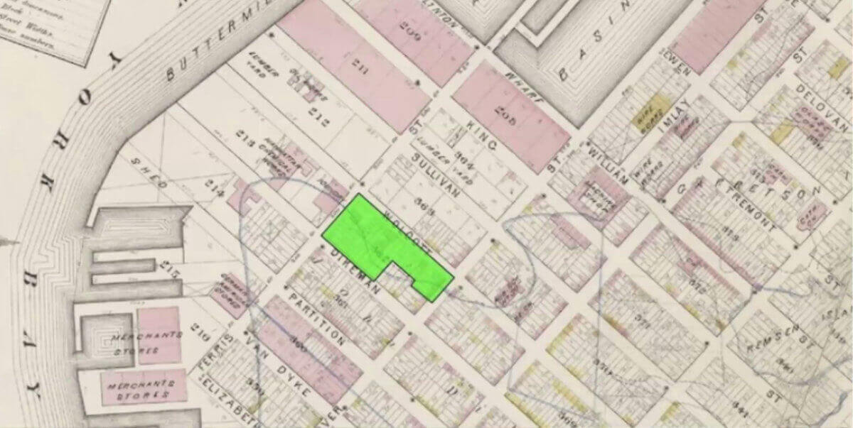 screenshot of historic map showing development location