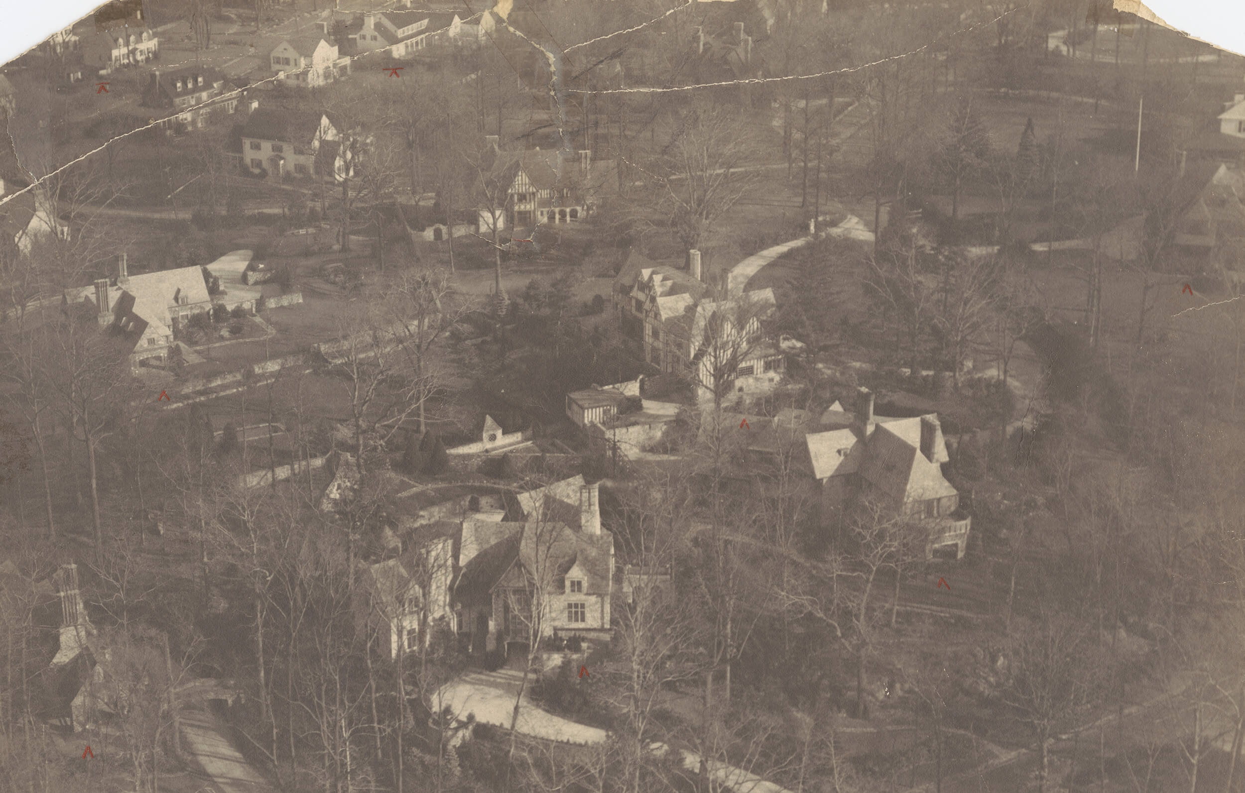 aerial view of lewis bowman houses in bronxville ny