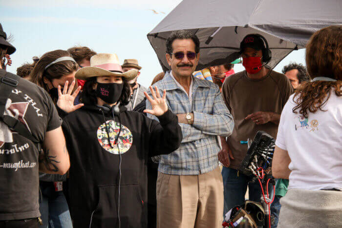 Actors Alex Borstein and Tony Shalhoub on set