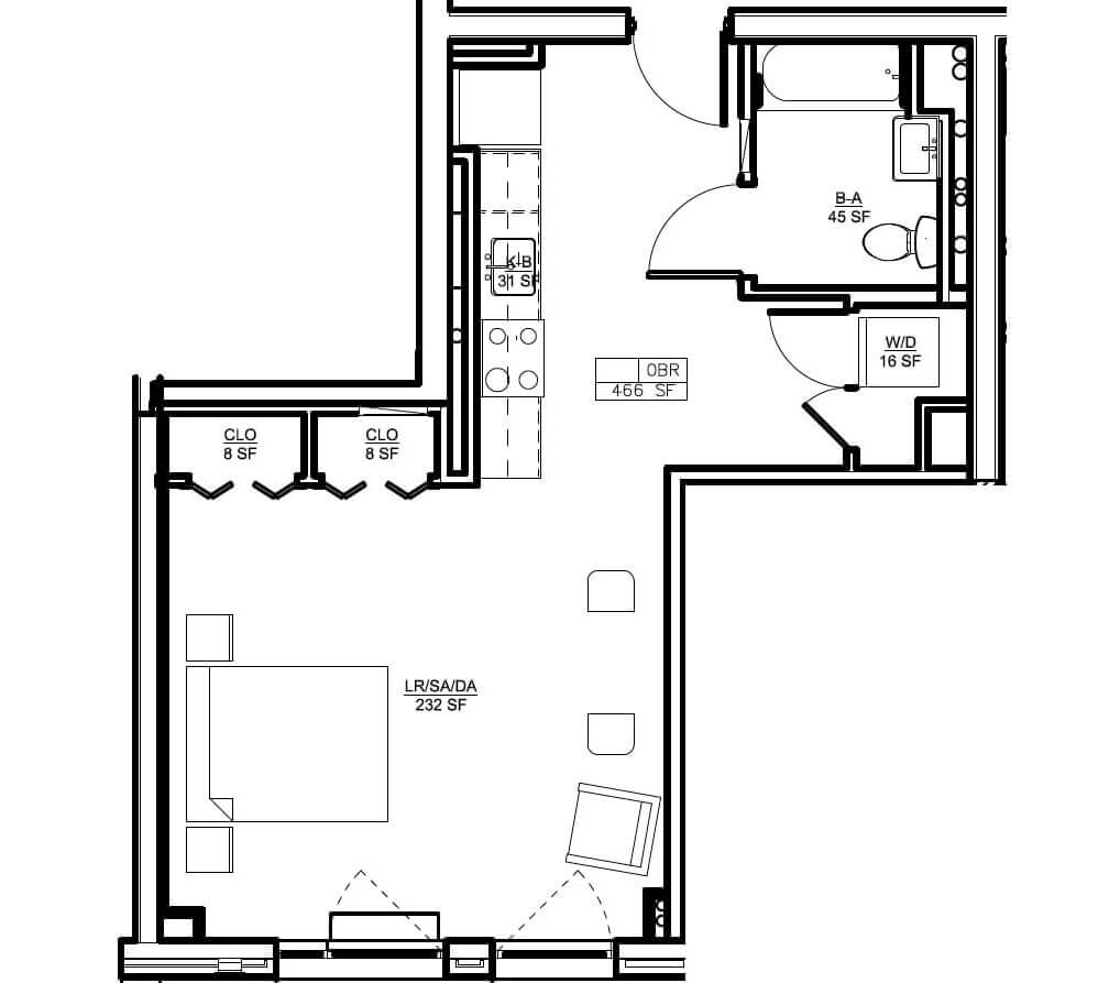 Studio floorplan via NYC Connect