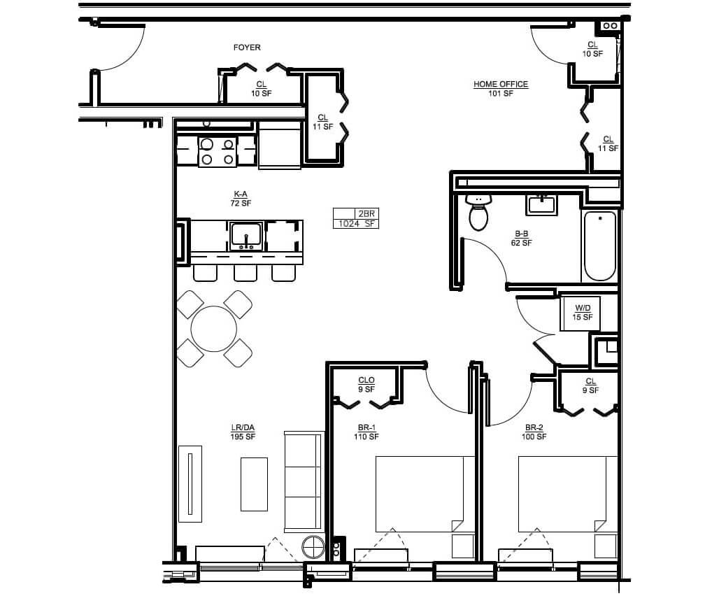 Two-bedroom floorplan via NYC Connect