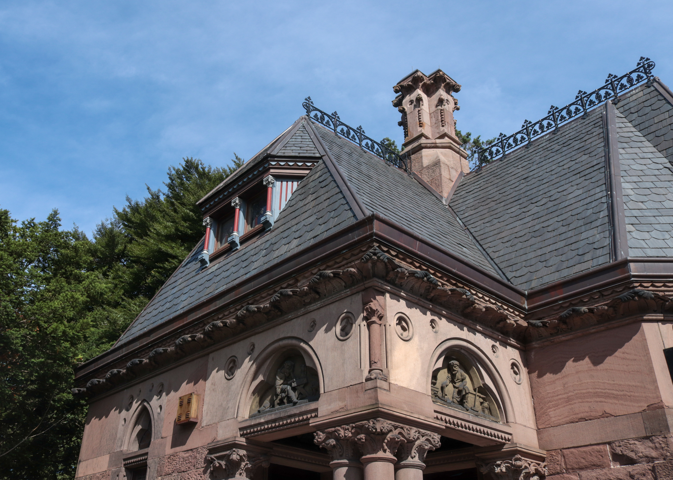 a detail of a building in Green-Wood Cemetery
