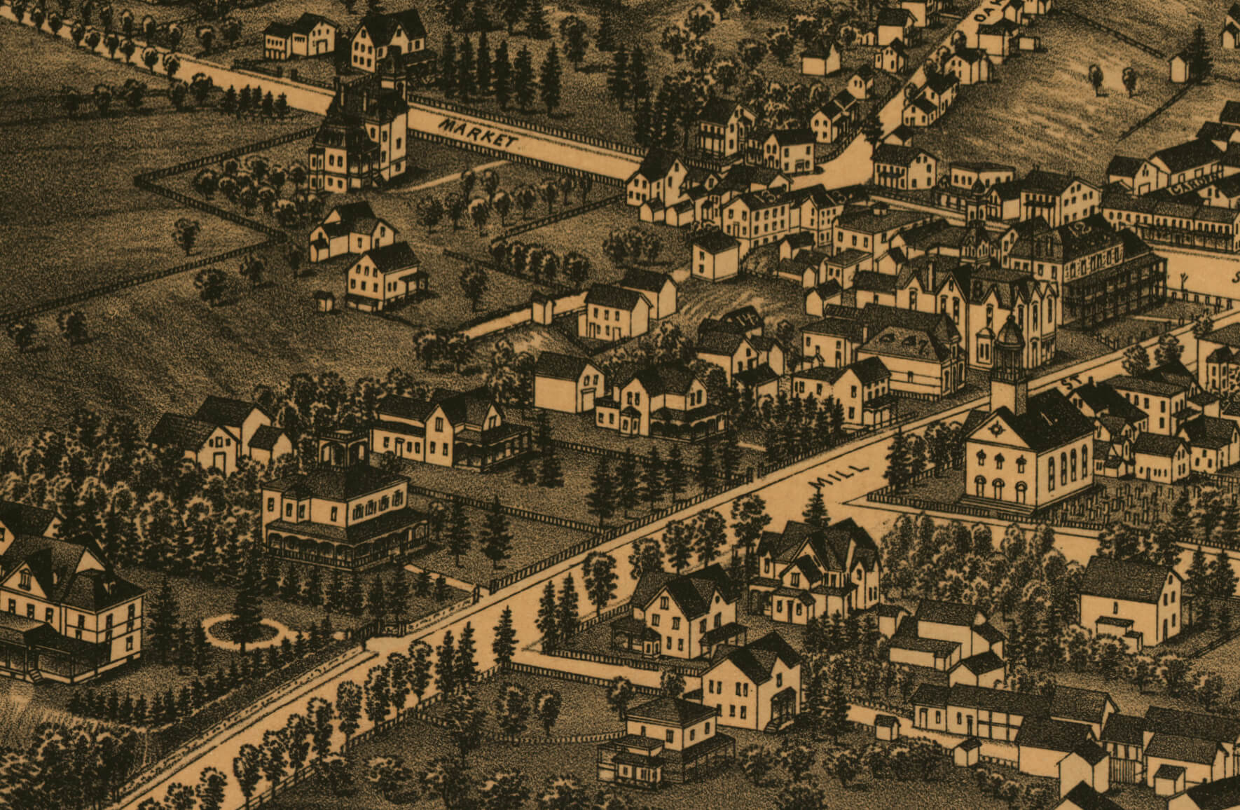 bird's eye view of rhinebeck in 1890