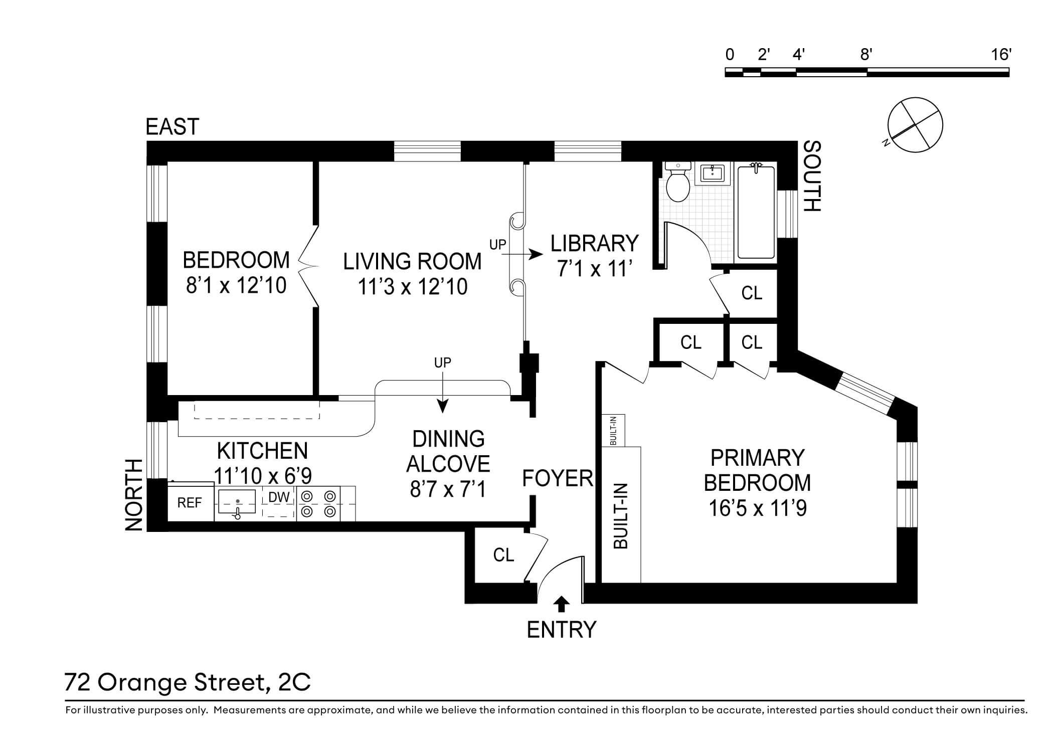 floorplan of apartment 2c at 72 orange street in brooklyn heights