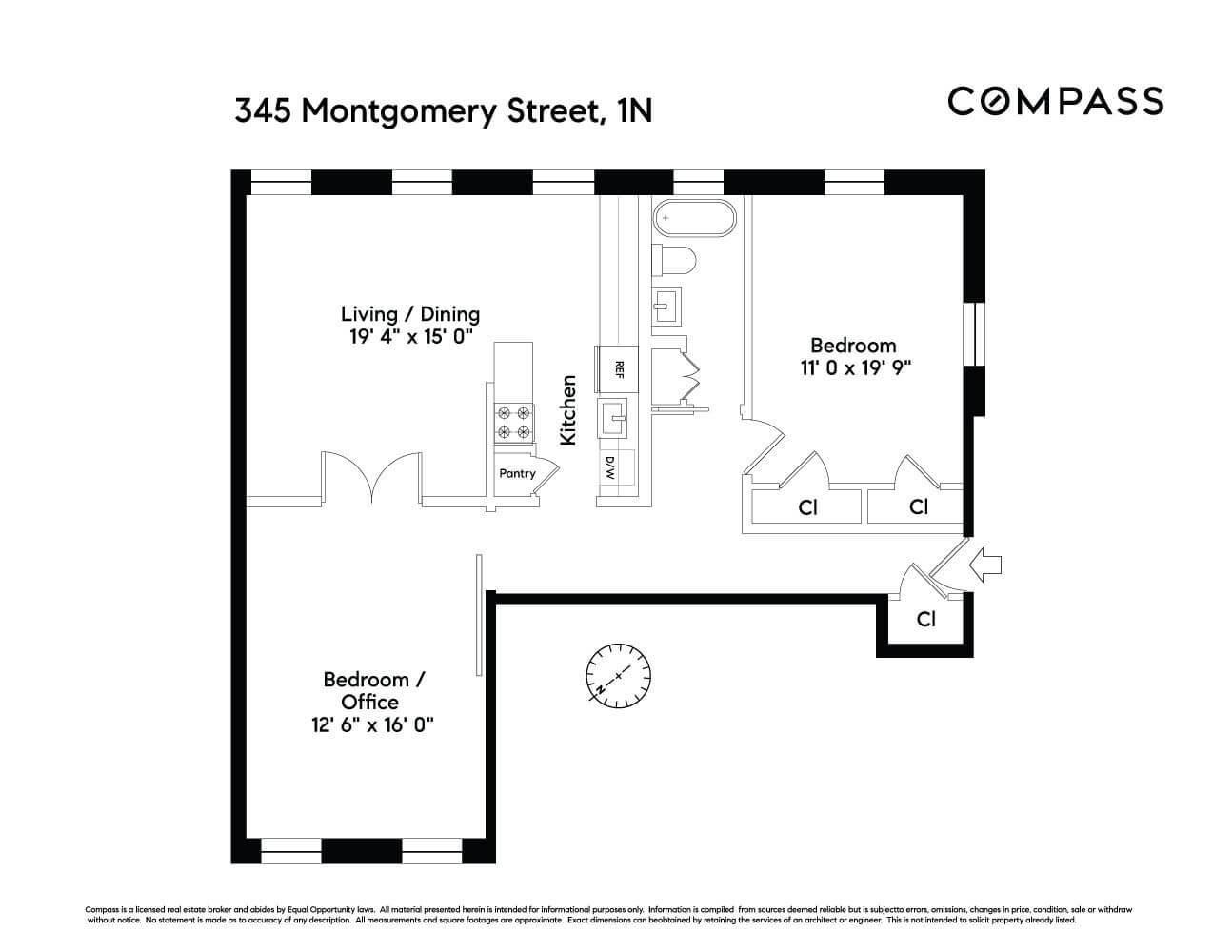 floor plan of apt 1n at 345 montgomery