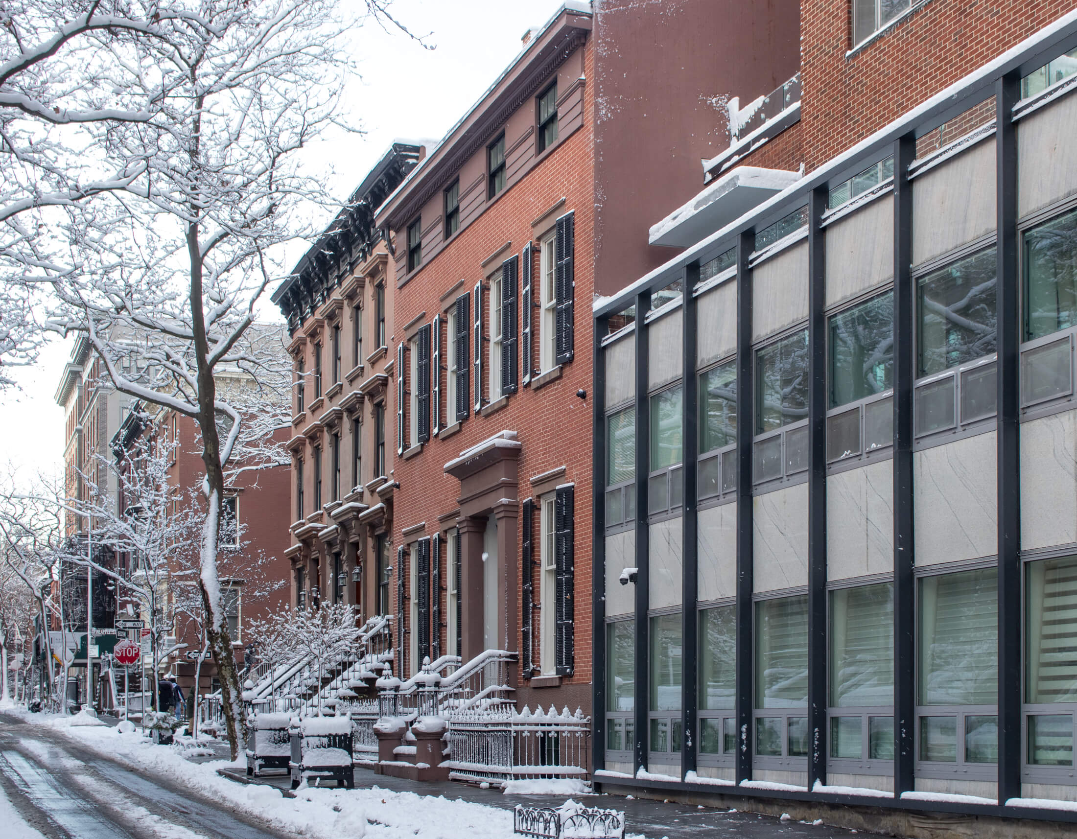 snowy view of willow street in brooklyn heights