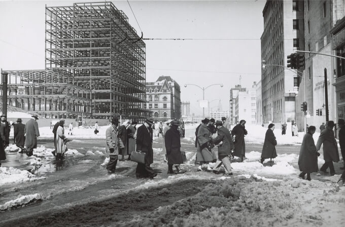 view on adams street in downtown brooklyn