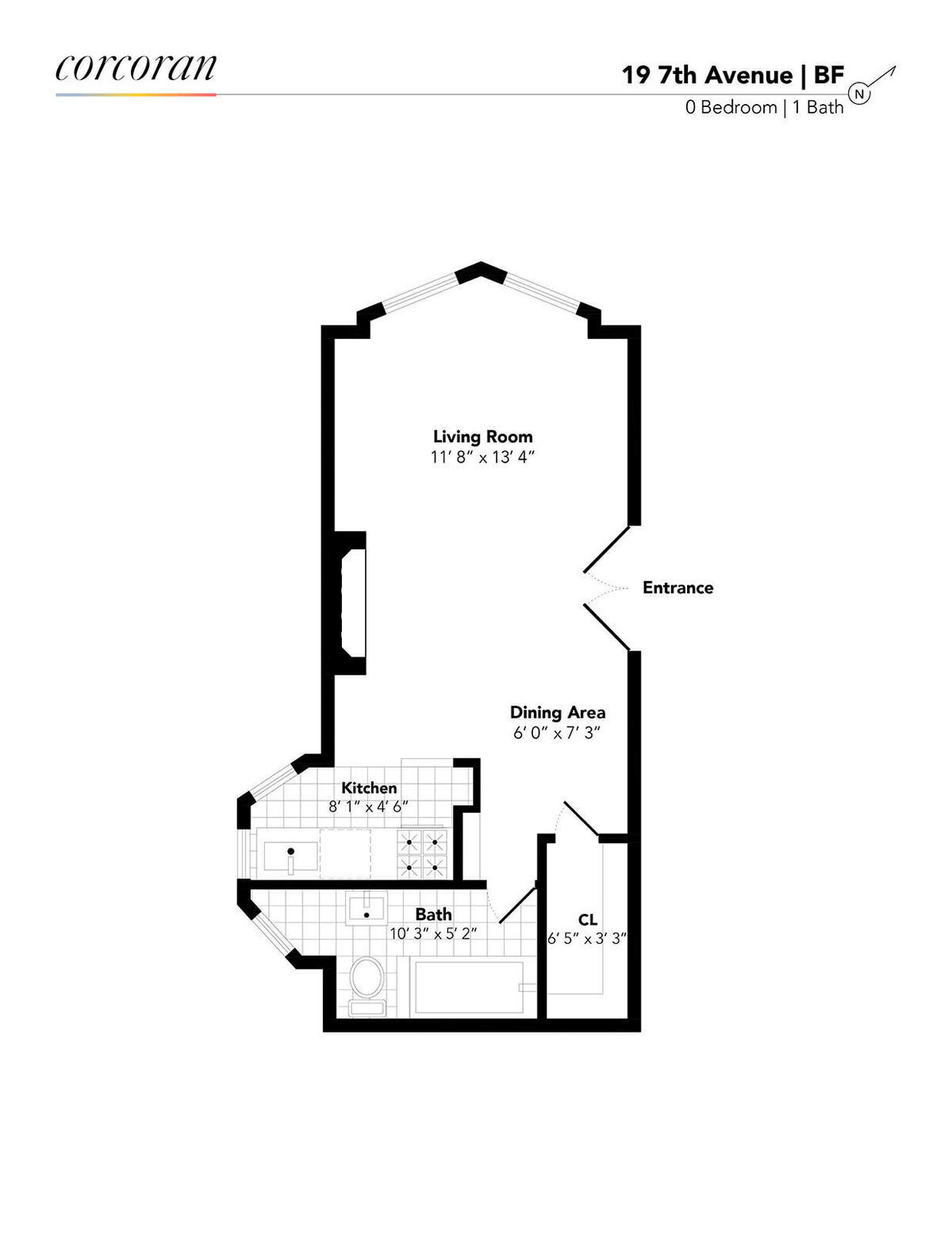 floorplan of apt #bf at 19 7th avenue