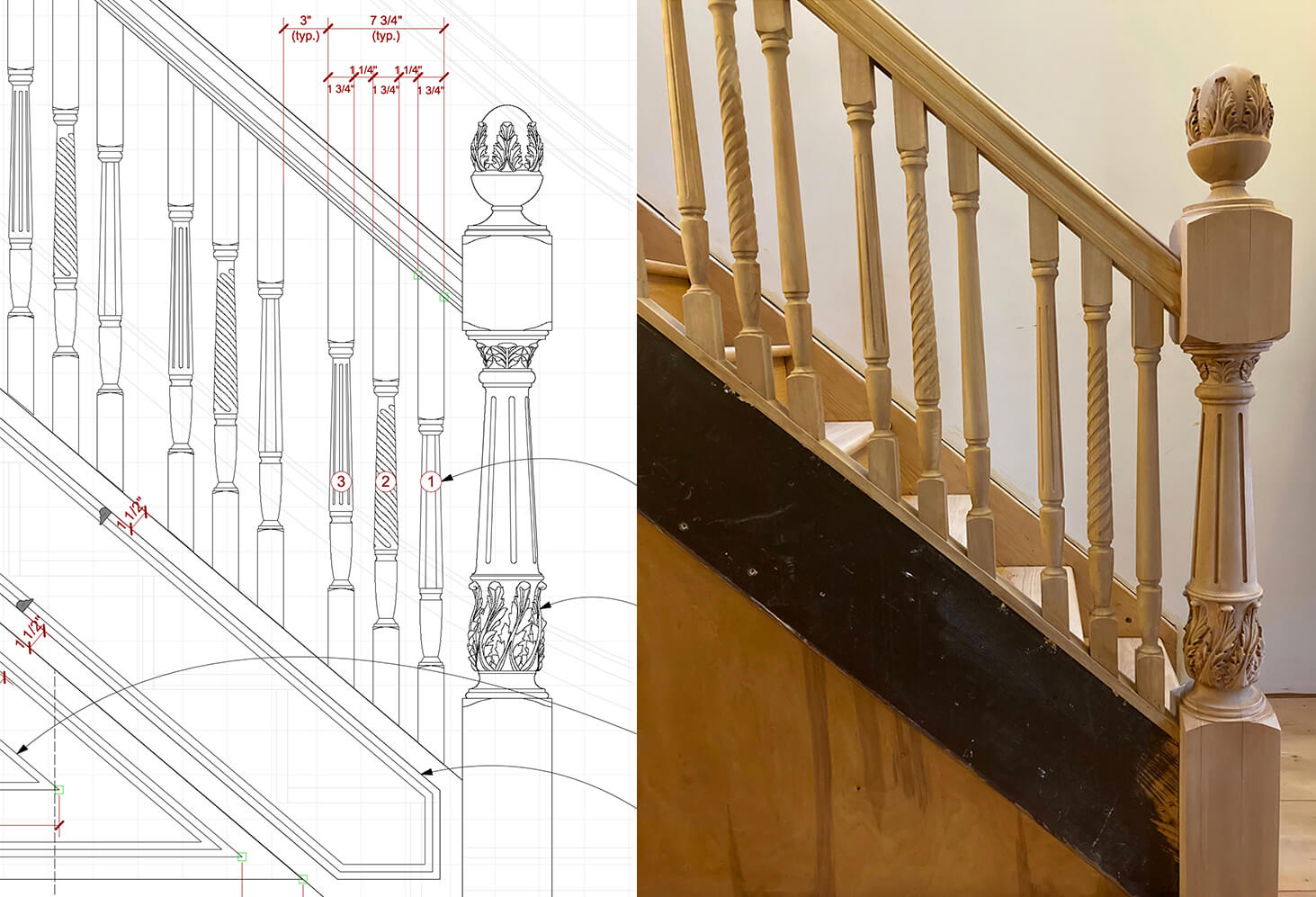 drawing of stair and stair in place