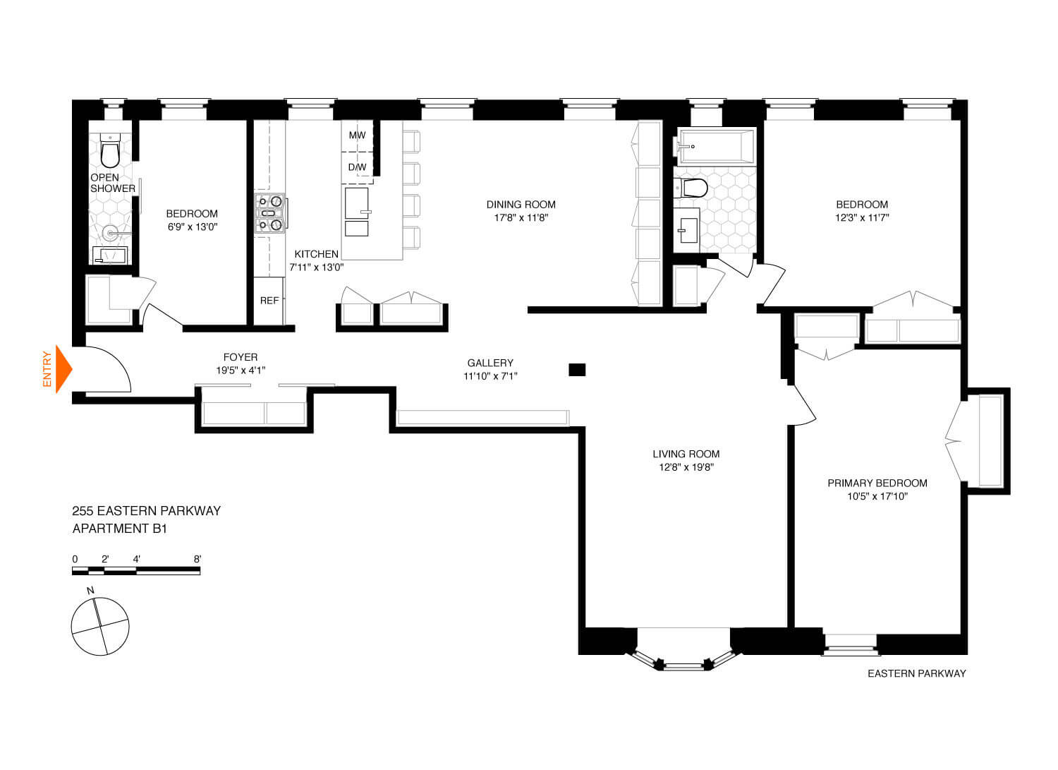 floorplan of apt b1 at 255 eastern parkway