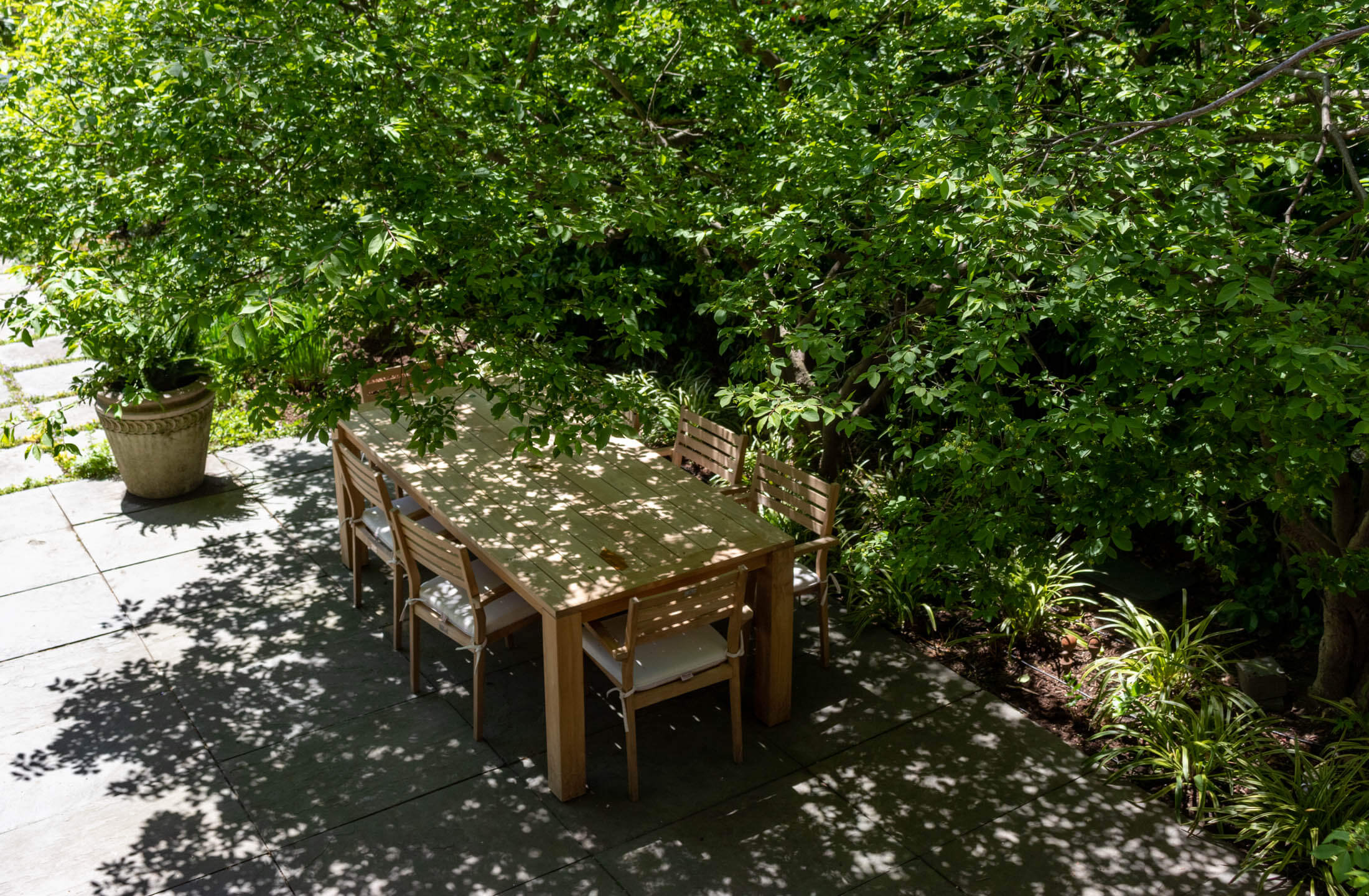 a table in the shade