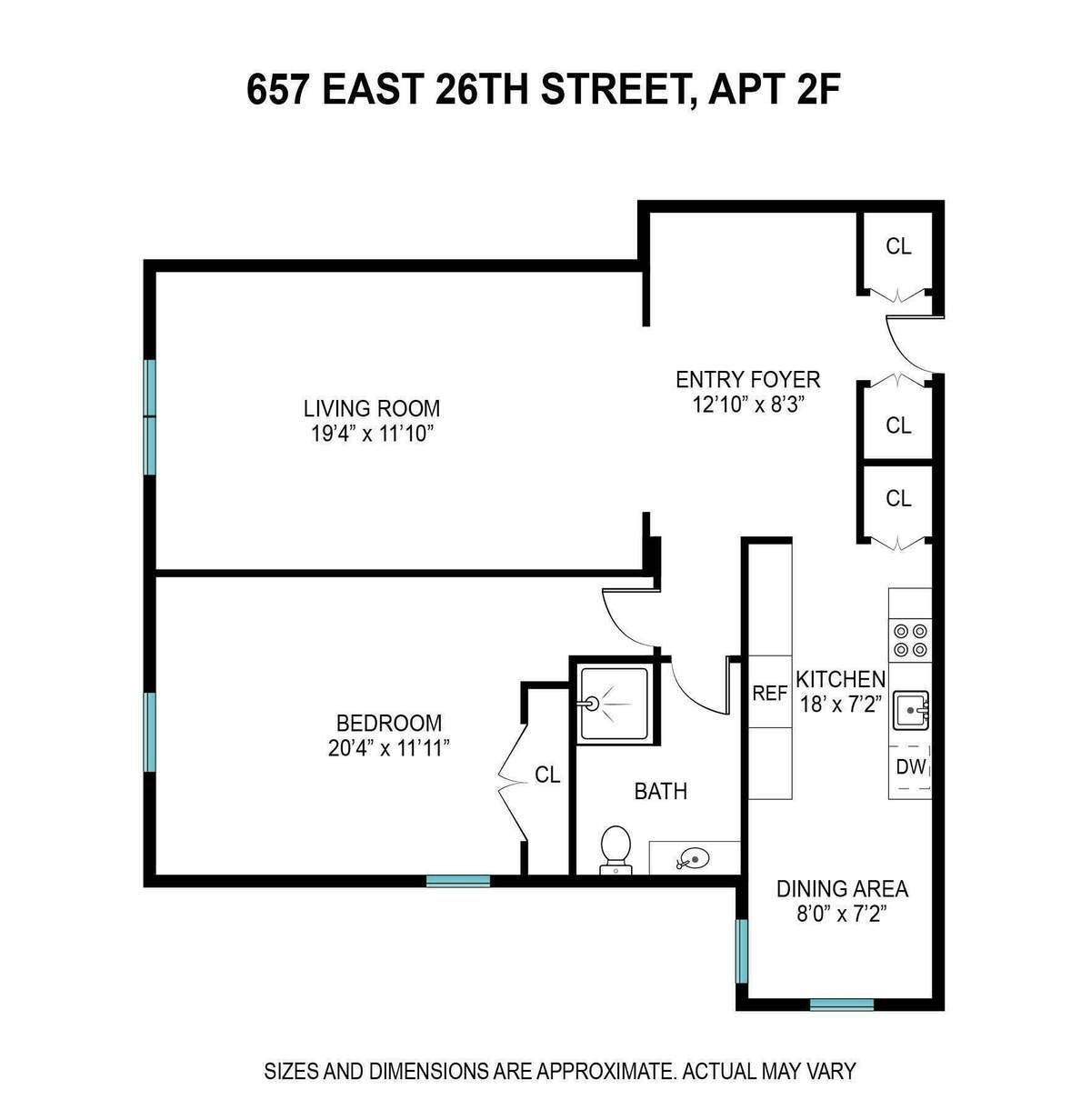 floorplan of unit 2f at 657 east 26th street