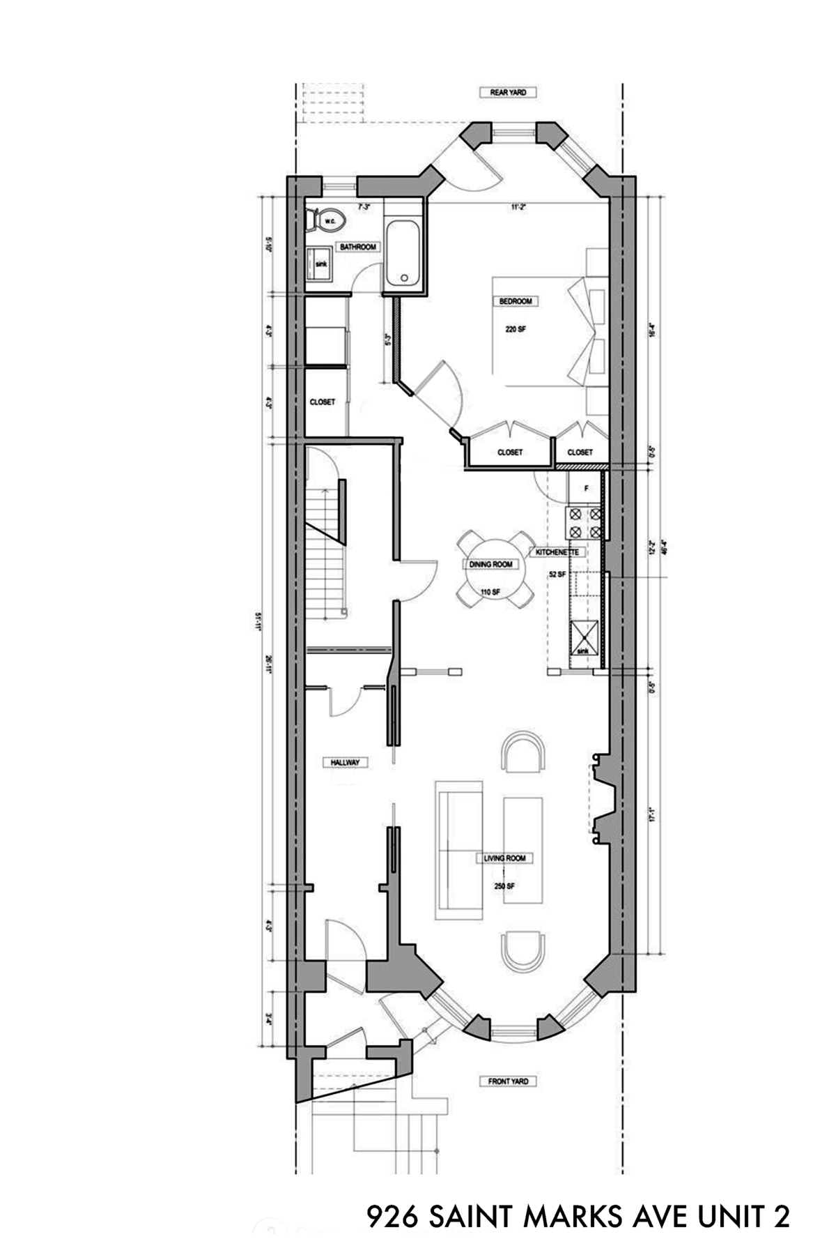 floorplan of garden apartment at 926 st marks