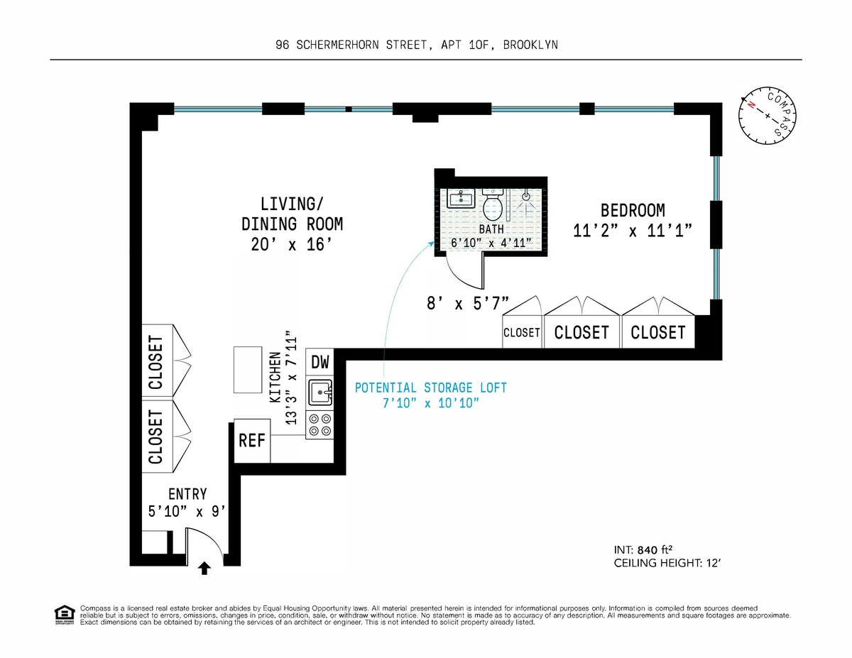 floorplan of apartment 10f at 96 schermerhorn street