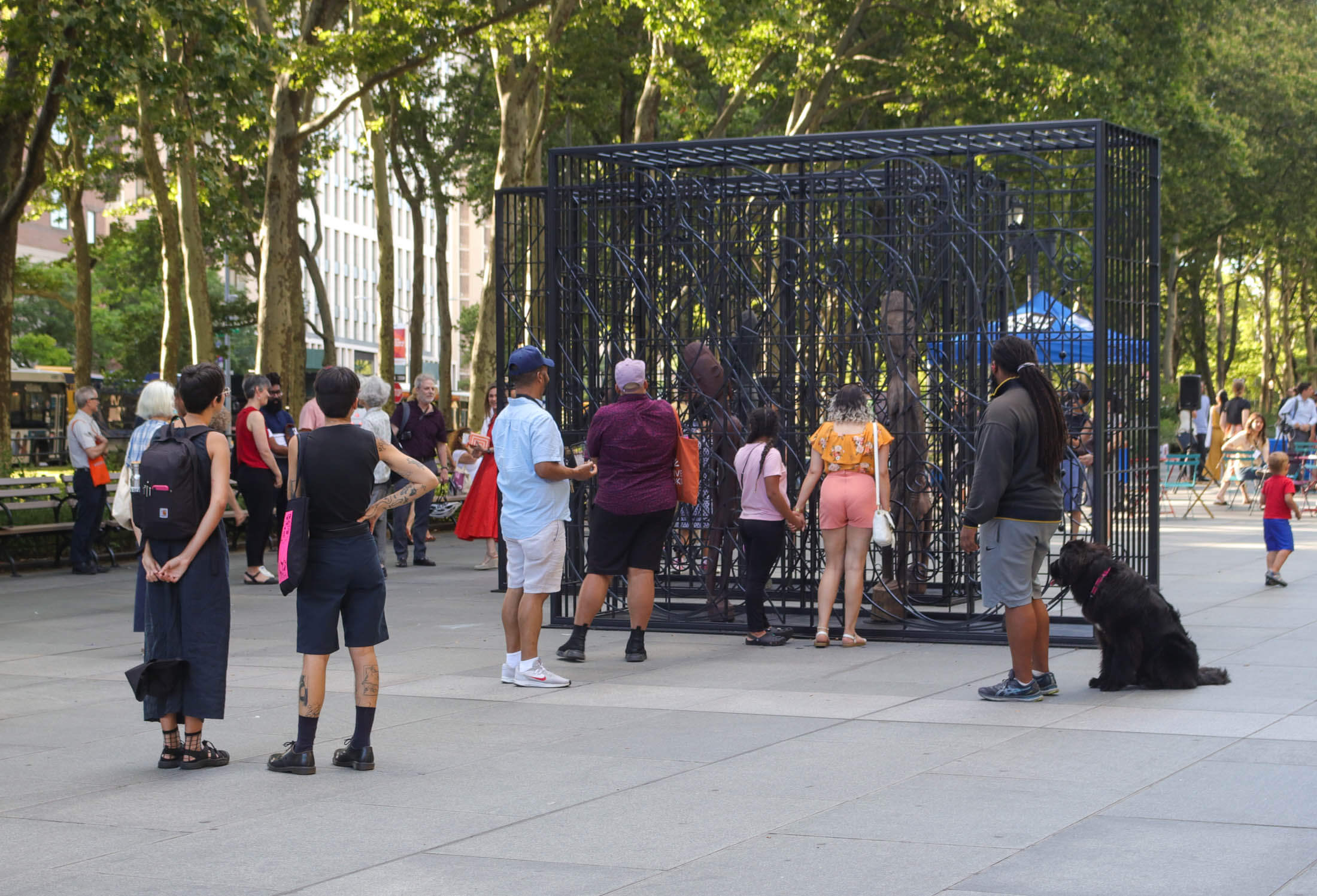 people looking at the installation