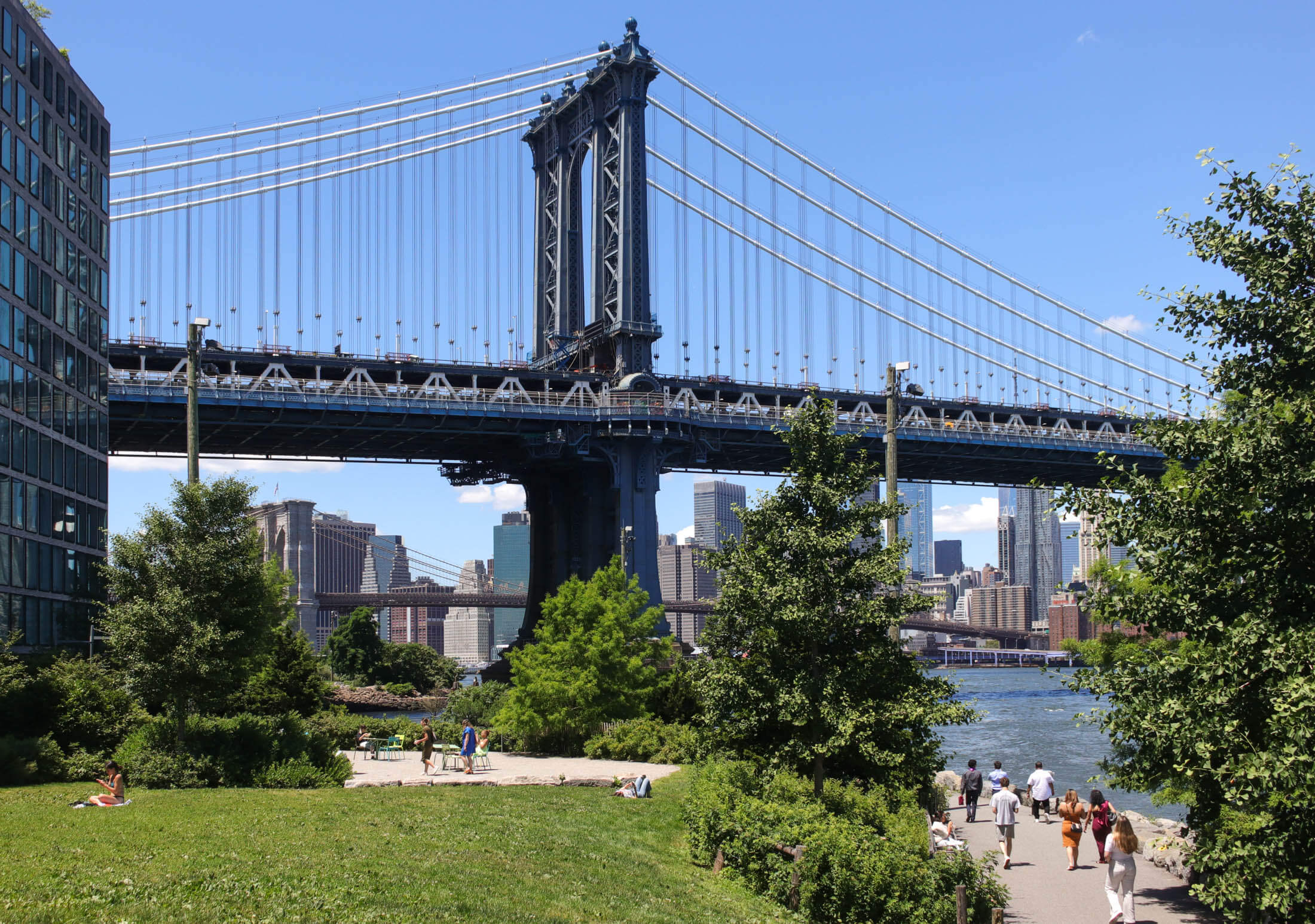 view of the Manhattan Bridge in Dumbo, Brooklyn Bridge Park