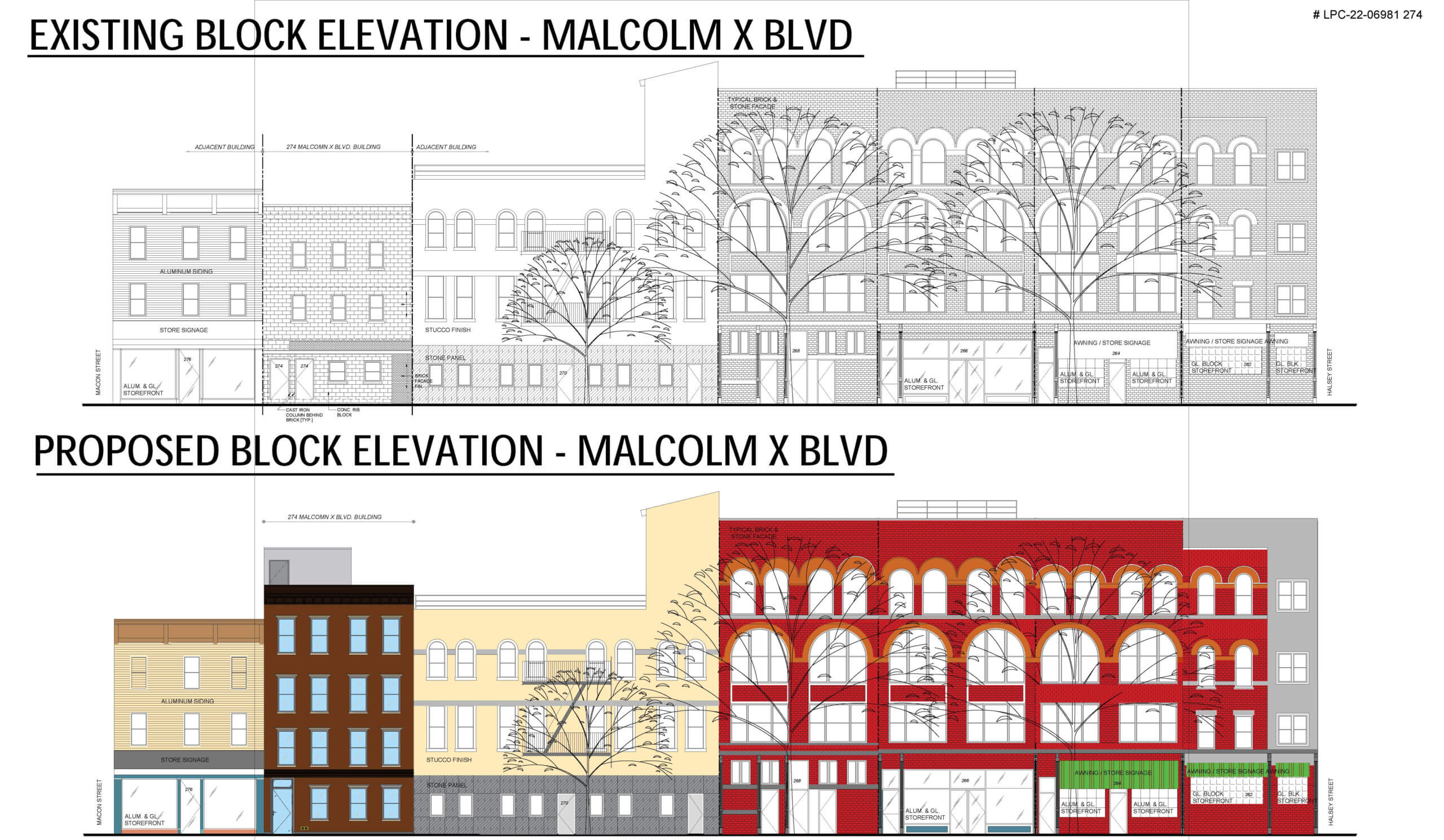 existing and proposed facades of 274 Malcolm x