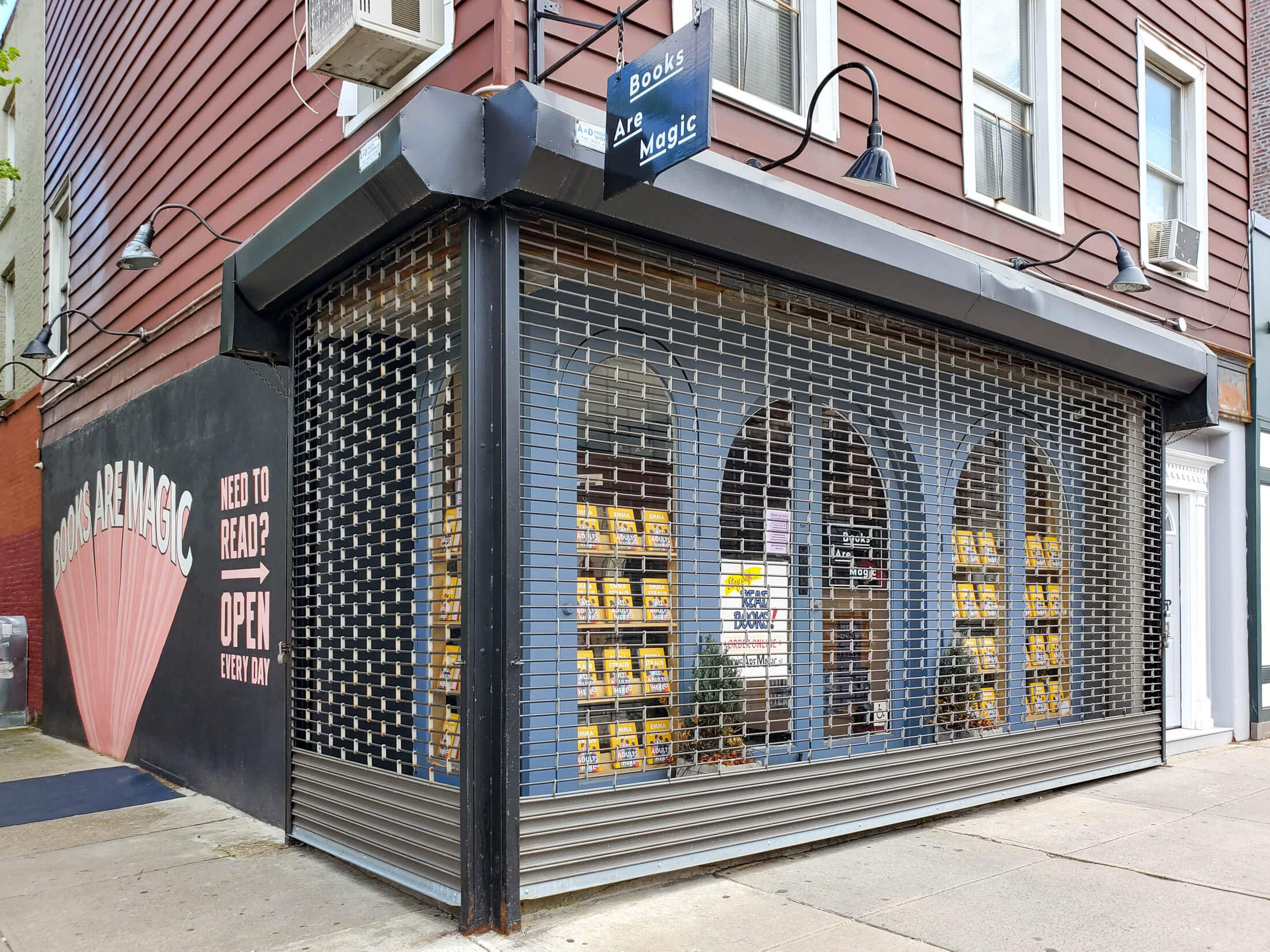 exterior of closed book store during pandemic