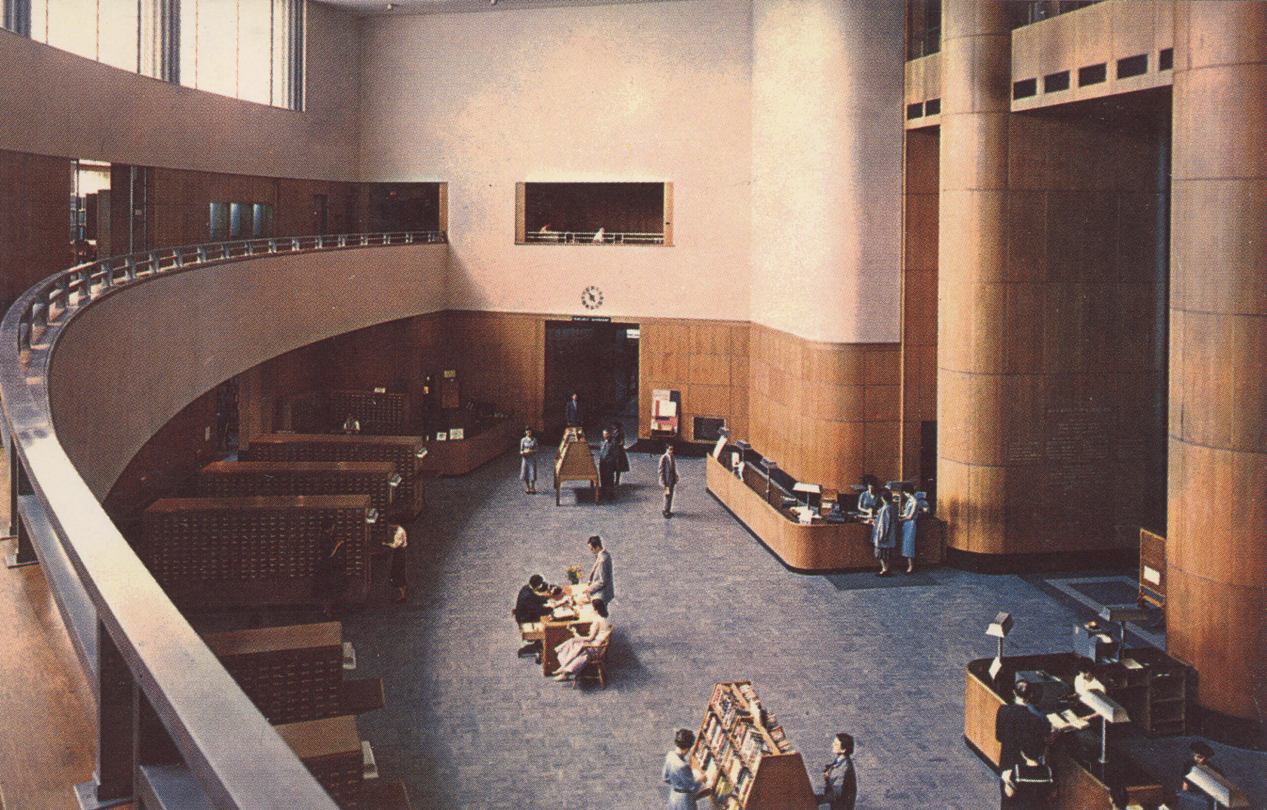 postcard of interior of library