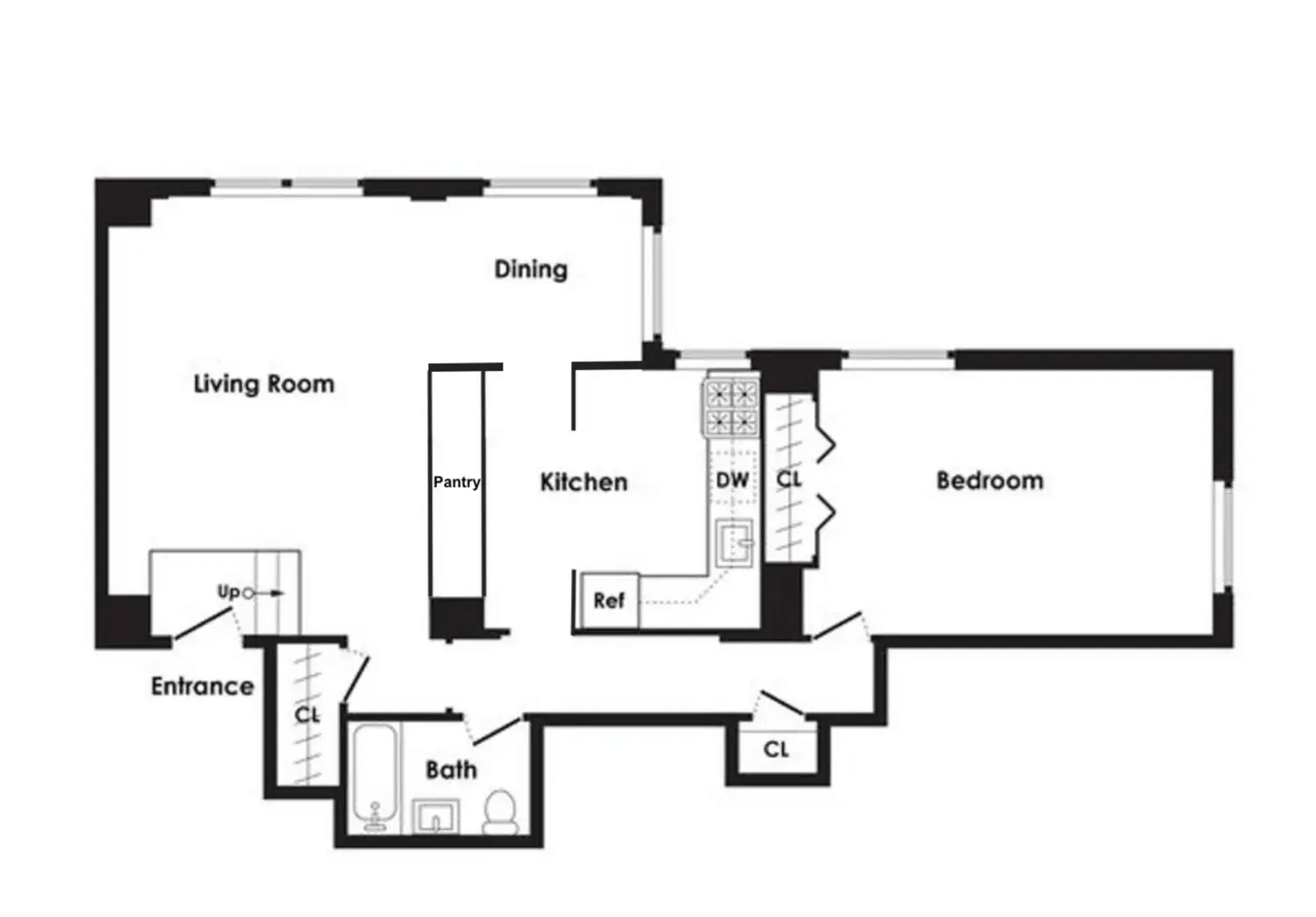 floorplan of unit 1b at 345 clinton avenue
