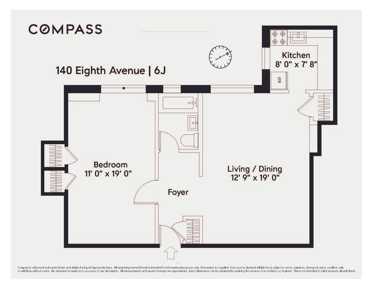 floorplan of unit 6J 140 8th avenue