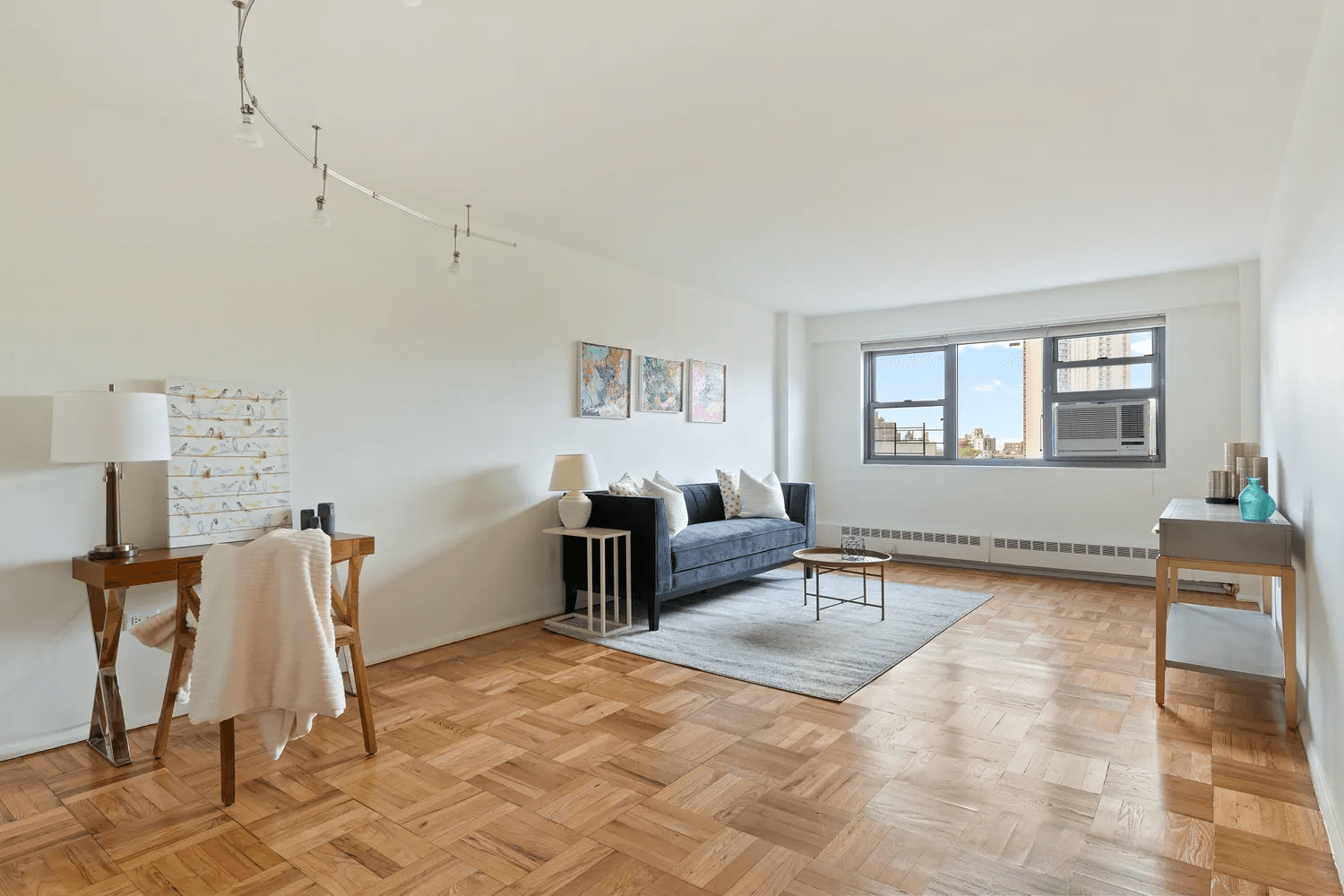 living room of unit 14j at 196 adams street in downtown brooklyn