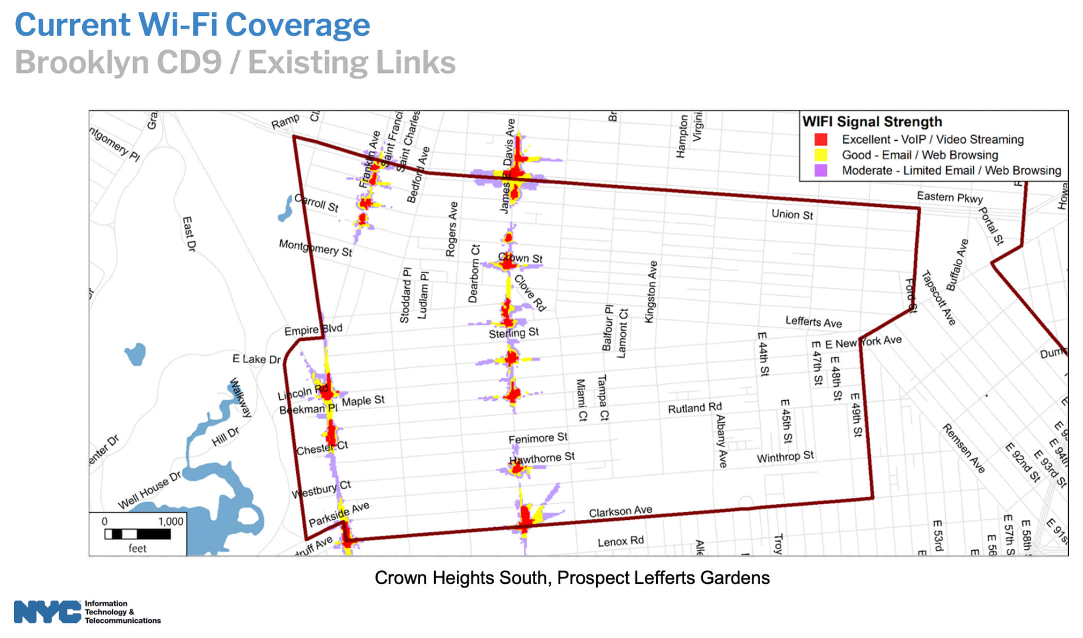 map of linkNYC kiosk in crown heights