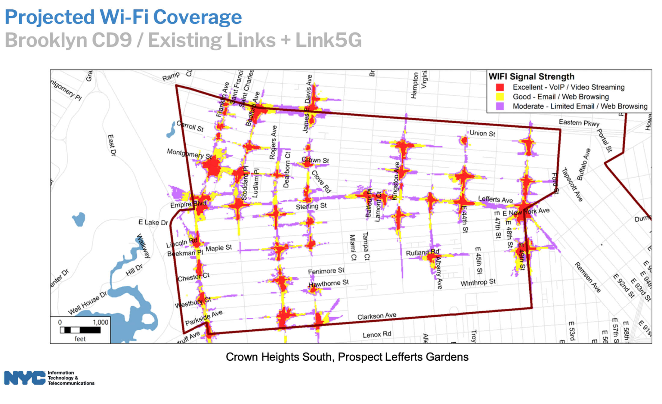 map of link5G kiosk in crown heights