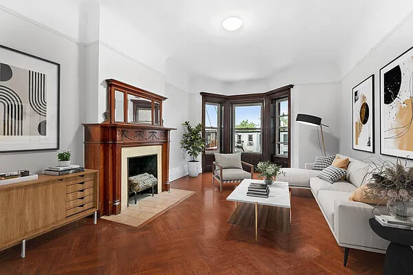 virtually staged living room of unit 3G at 869 st marks avenue