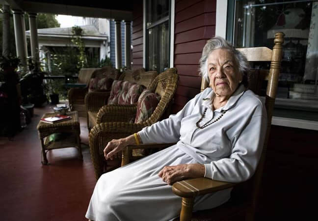 Mary Kay Gallagher on her porch