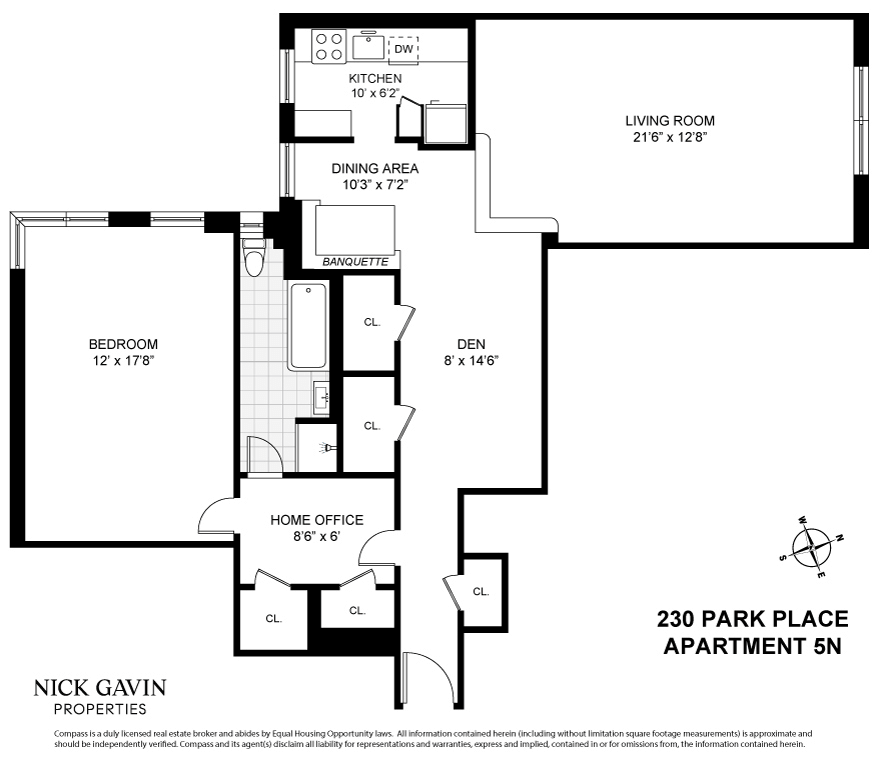 floorplan of apt 5n in 230 park place