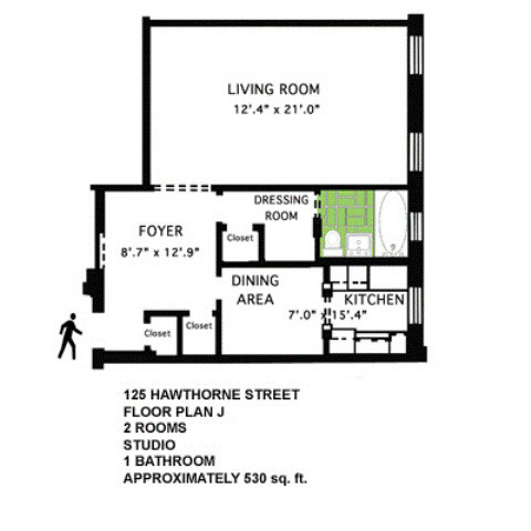 floorplan of unit 3J in 125 hawthorne street