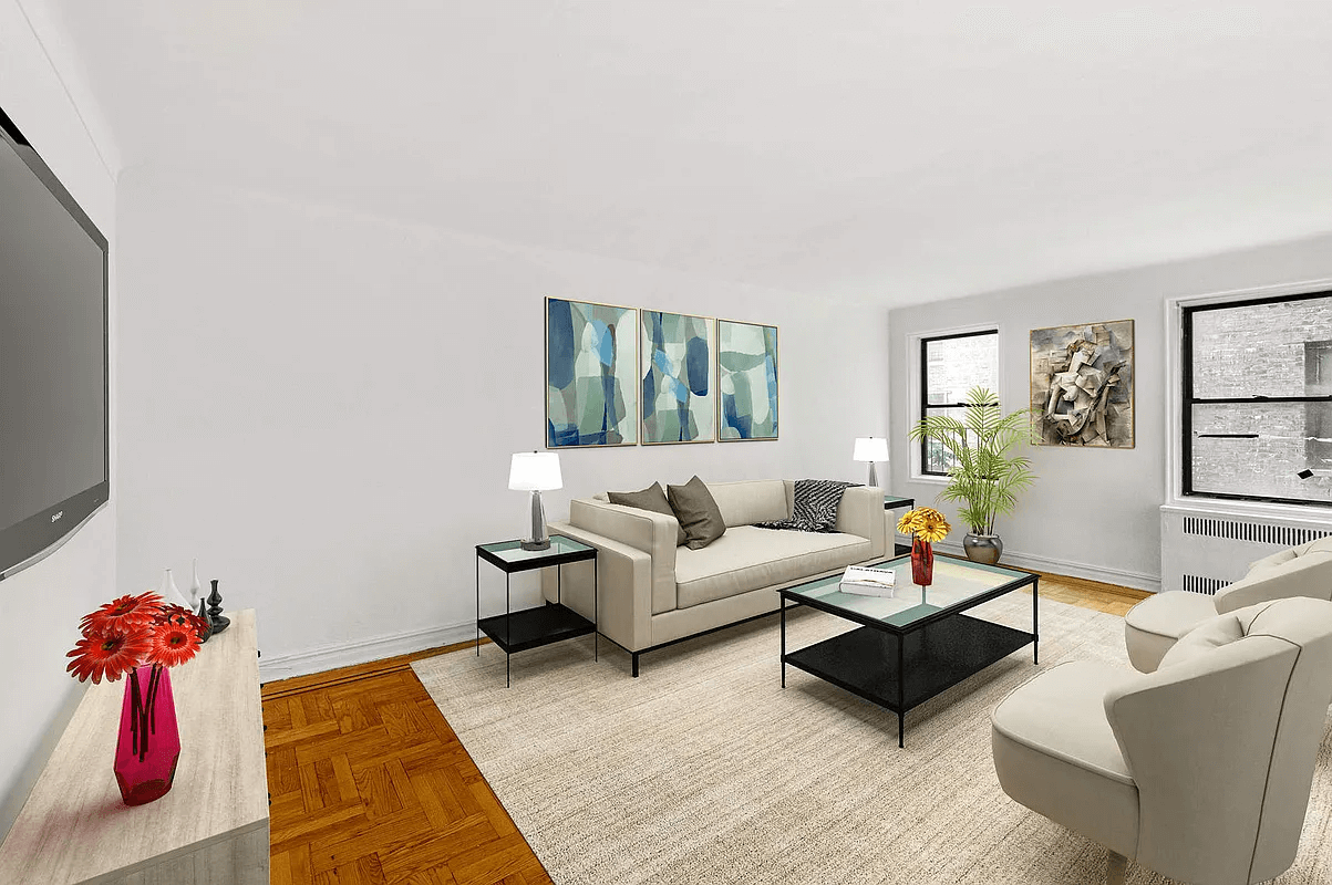 virtually staged living room of unit 3J in 125 hawthorne street