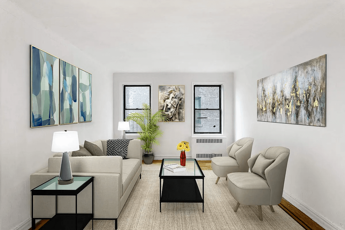 virtually staged living room of unit 3J in 125 hawthorne street