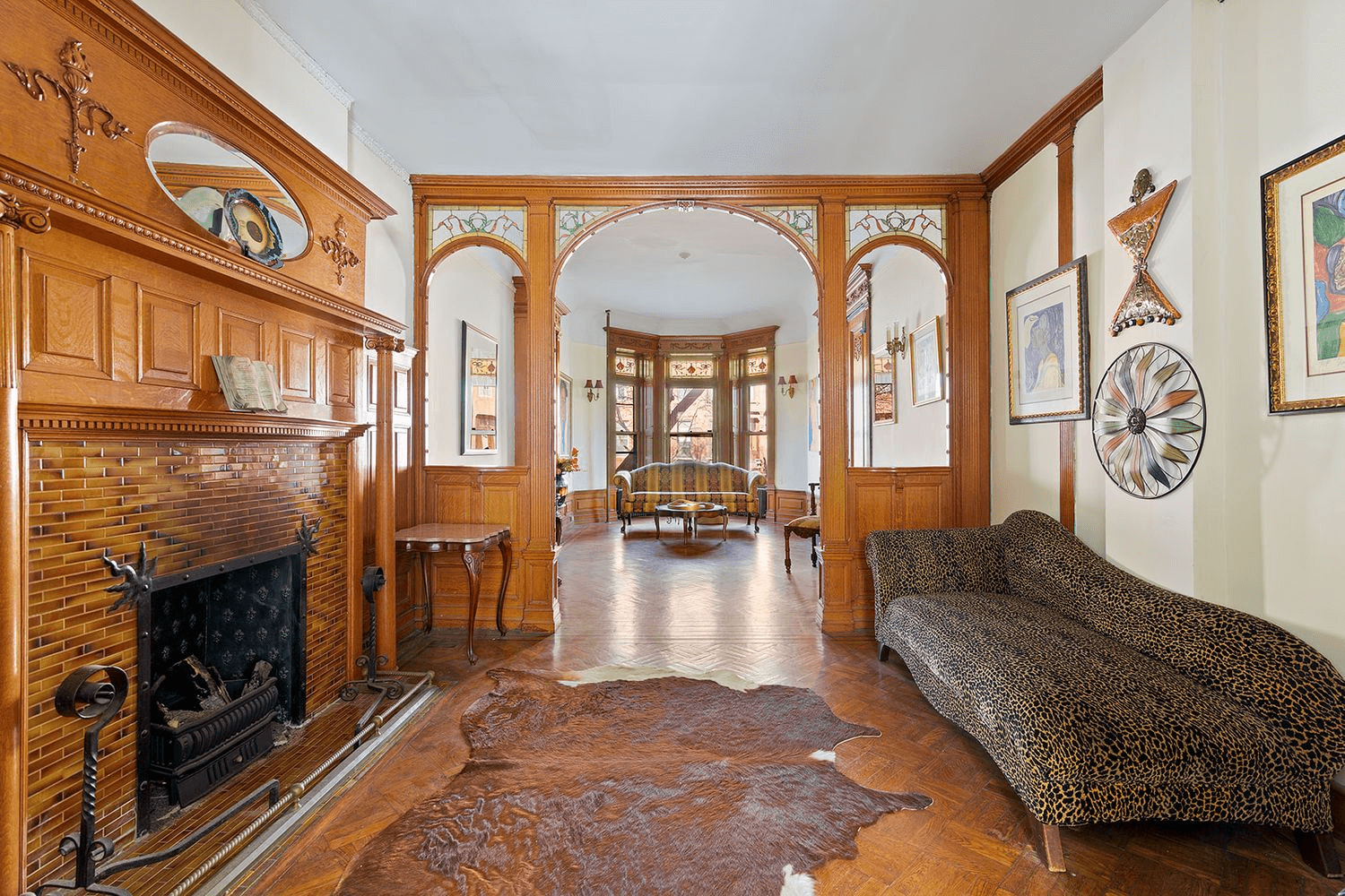 middle parlor with mantel and fretwork screen