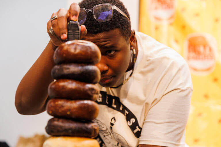 a stack of bagels