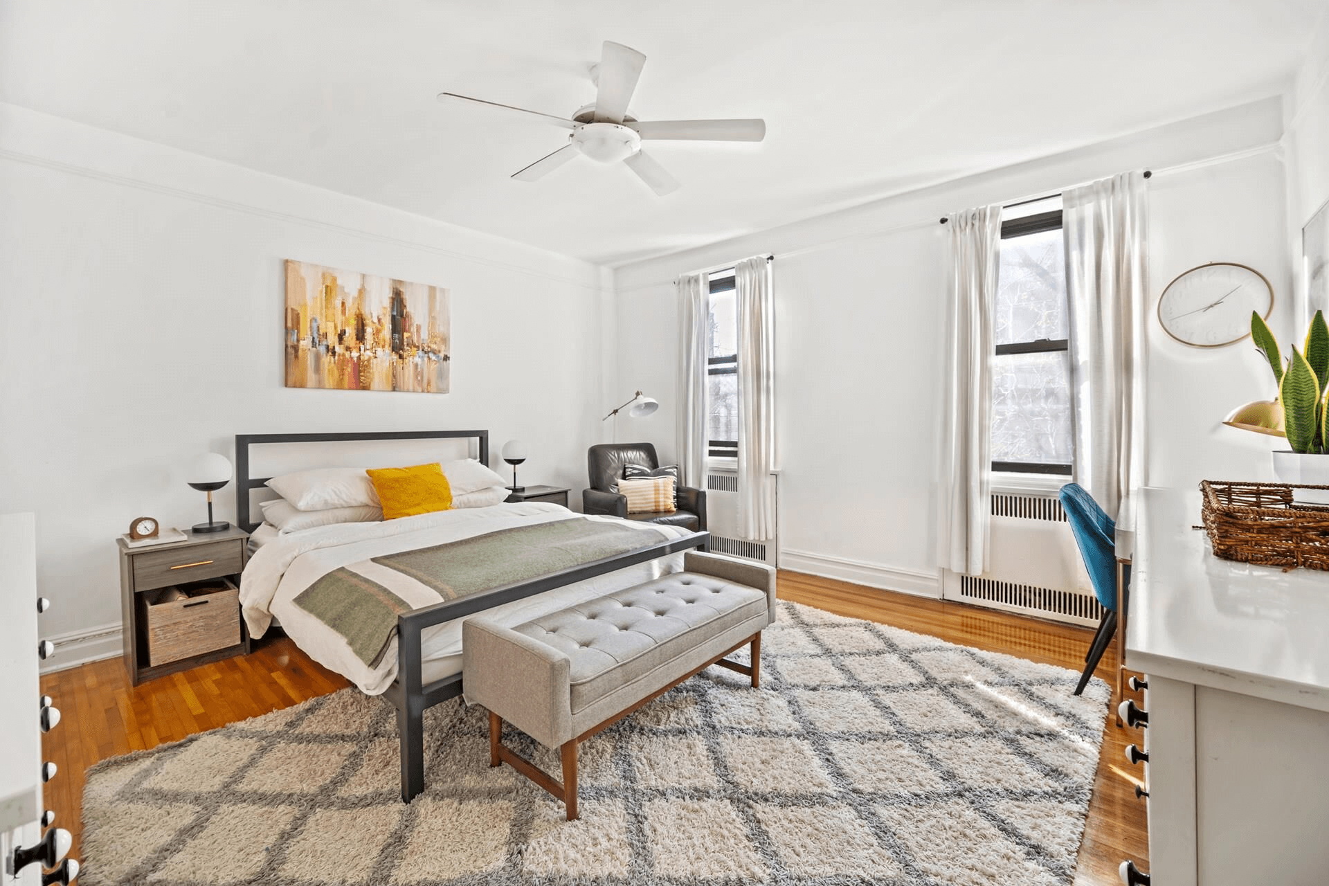 bedroom with ceiling fan in apt 4C in 385 argyle road