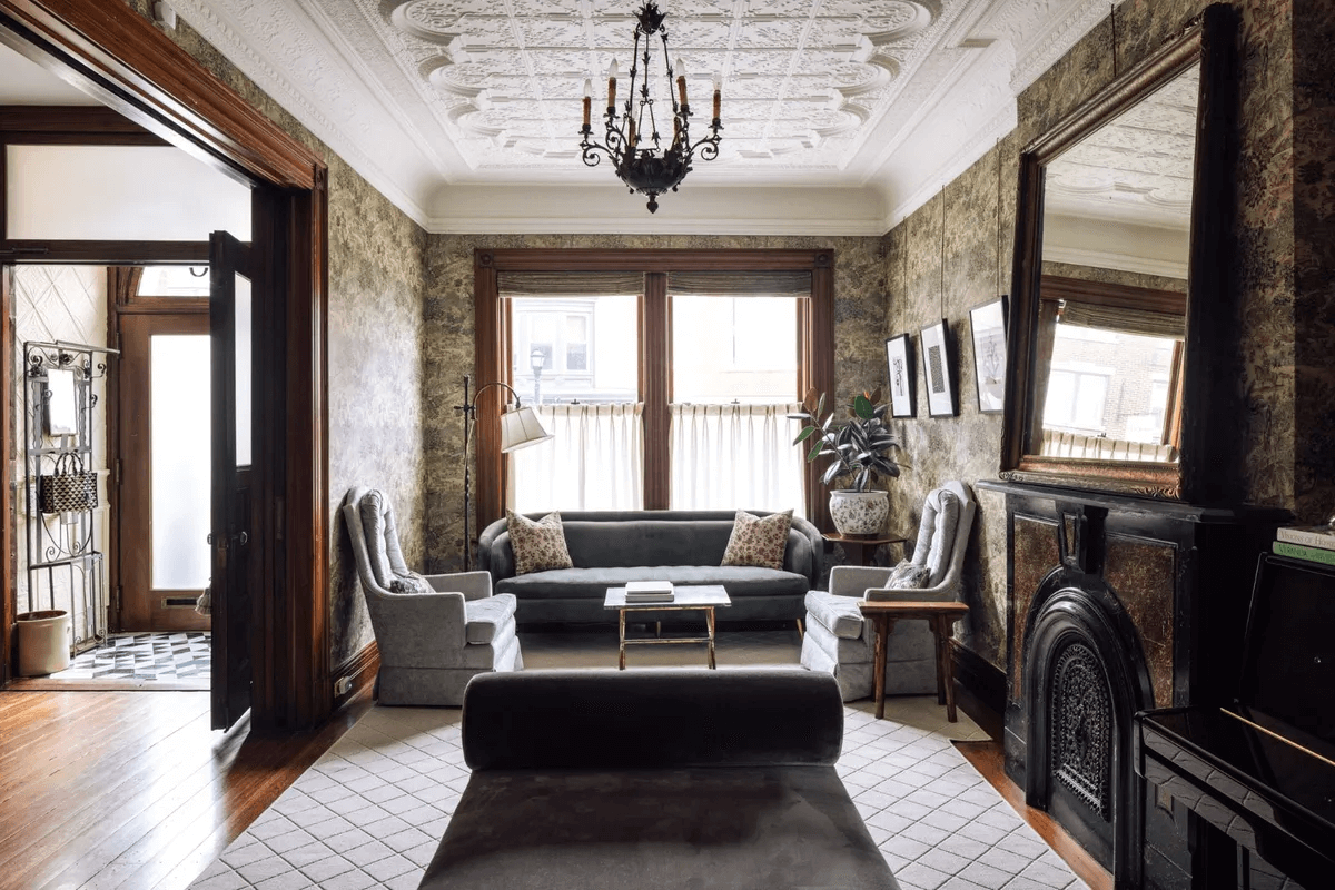 parlor with plasterwork ceiling