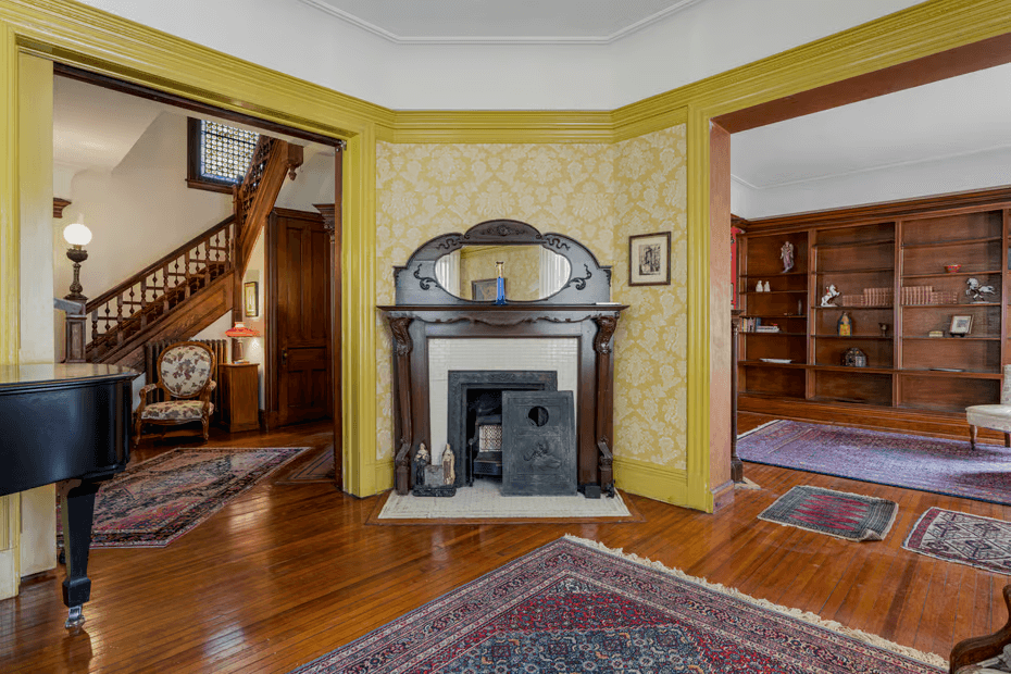 parlor with mantel