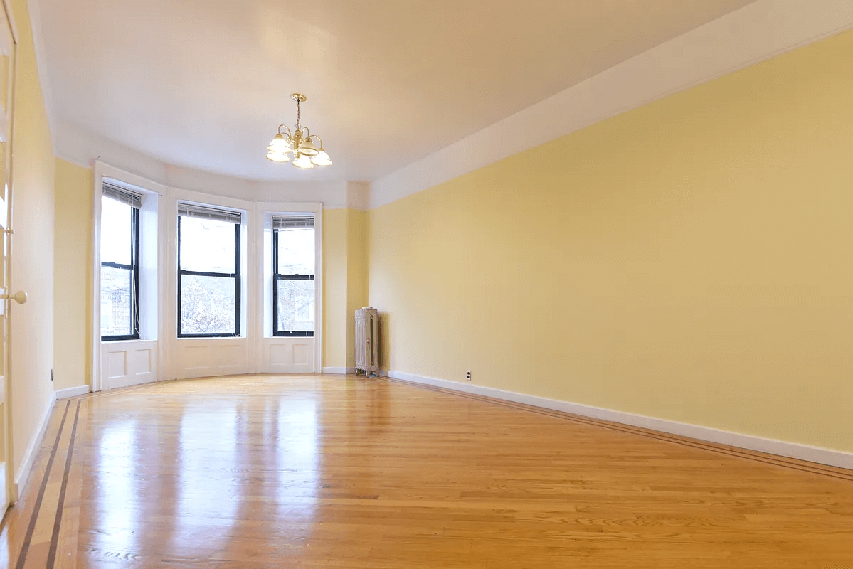 living room with bay window